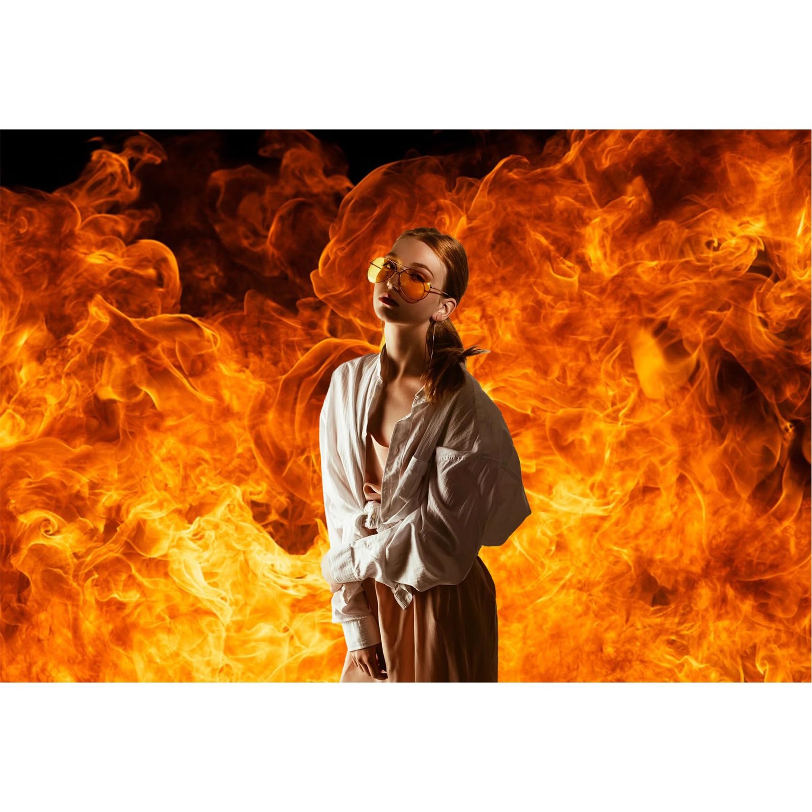 7×5 Ft Roaring Flame Photography Backdrop Black Background Bonfire Party Prop