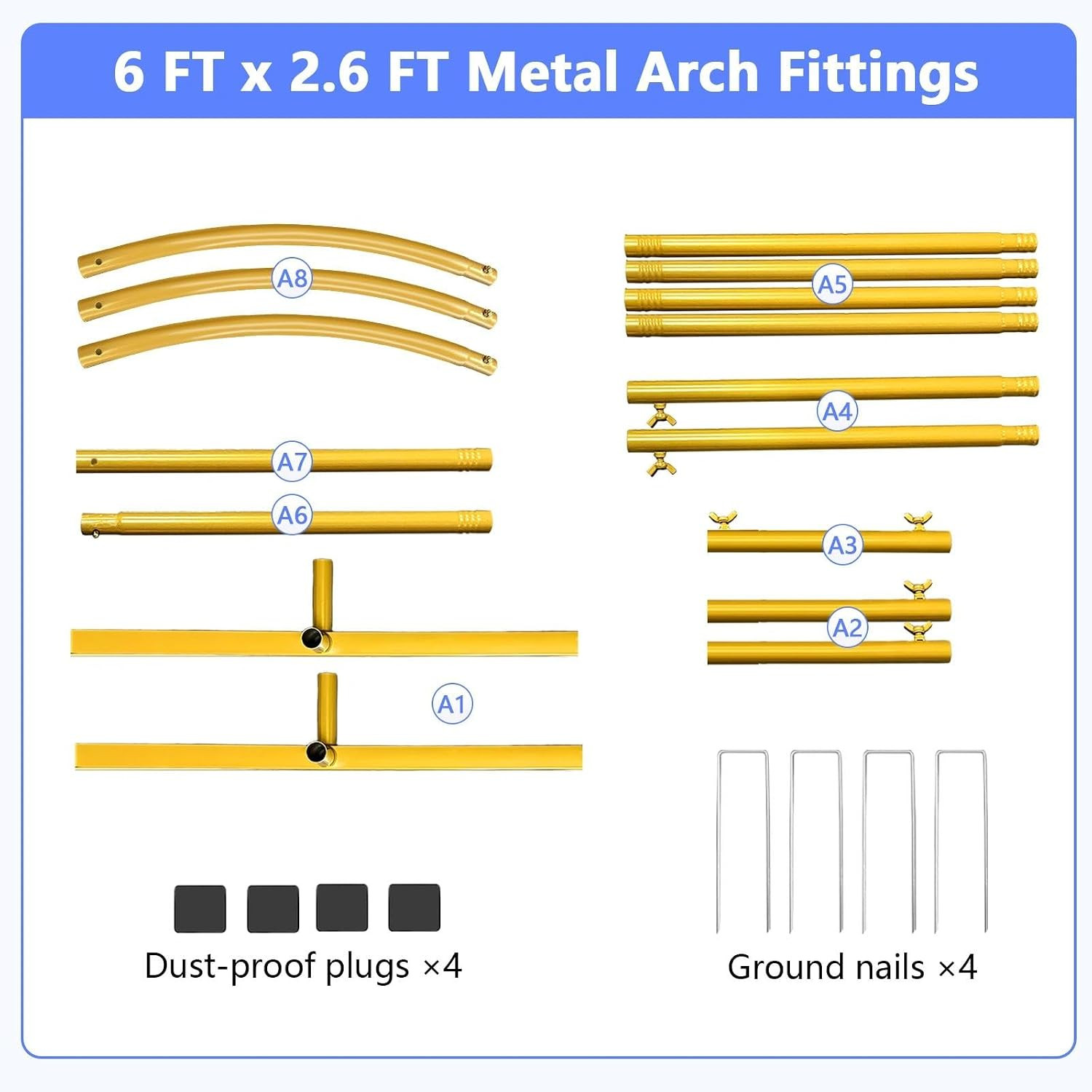 6 Ft Gold Arch Backdrop Stand for Weddings and Events with Ground Nails