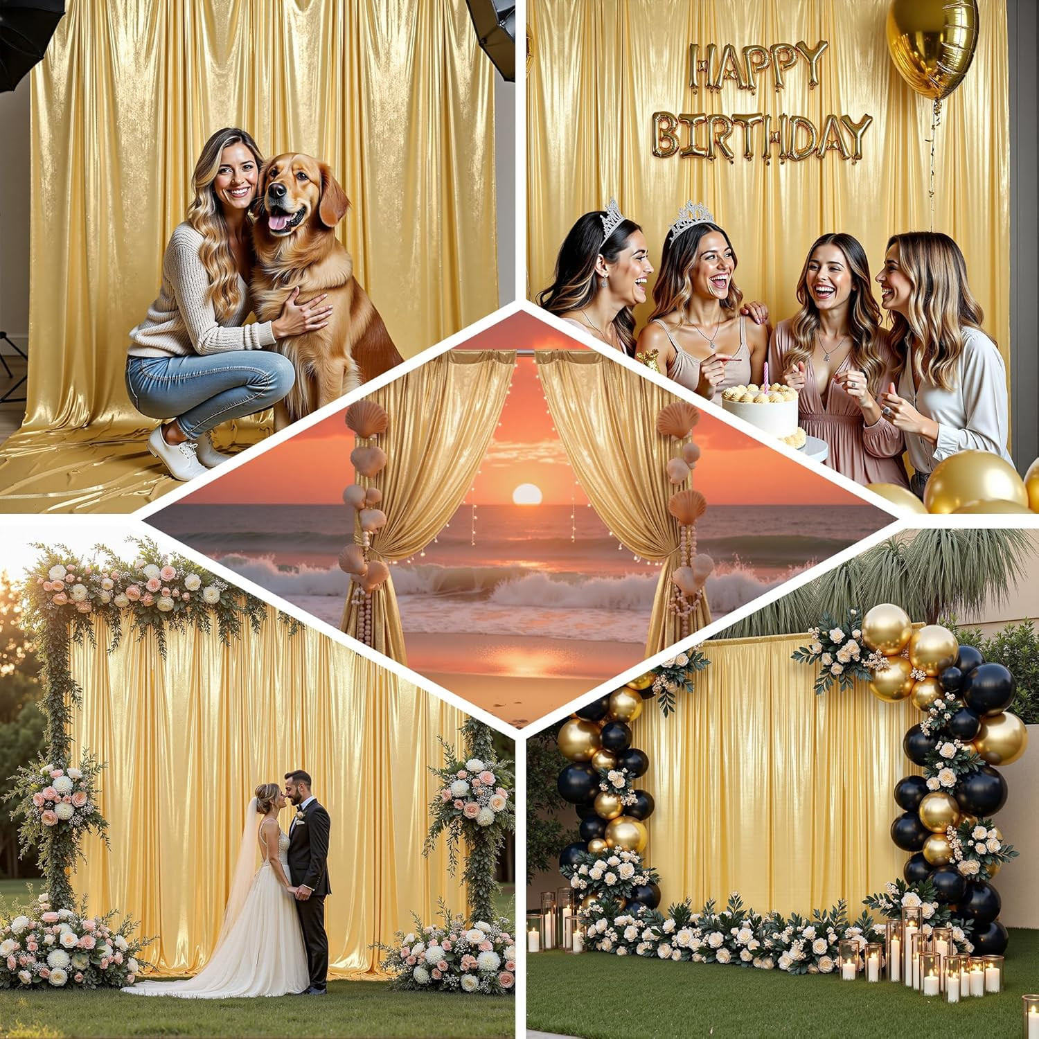 10x10FT Gold Sequin Backdrop Curtain – 2 Panels 5ft(W) x 10ft(H) Wrinkle Free Sh