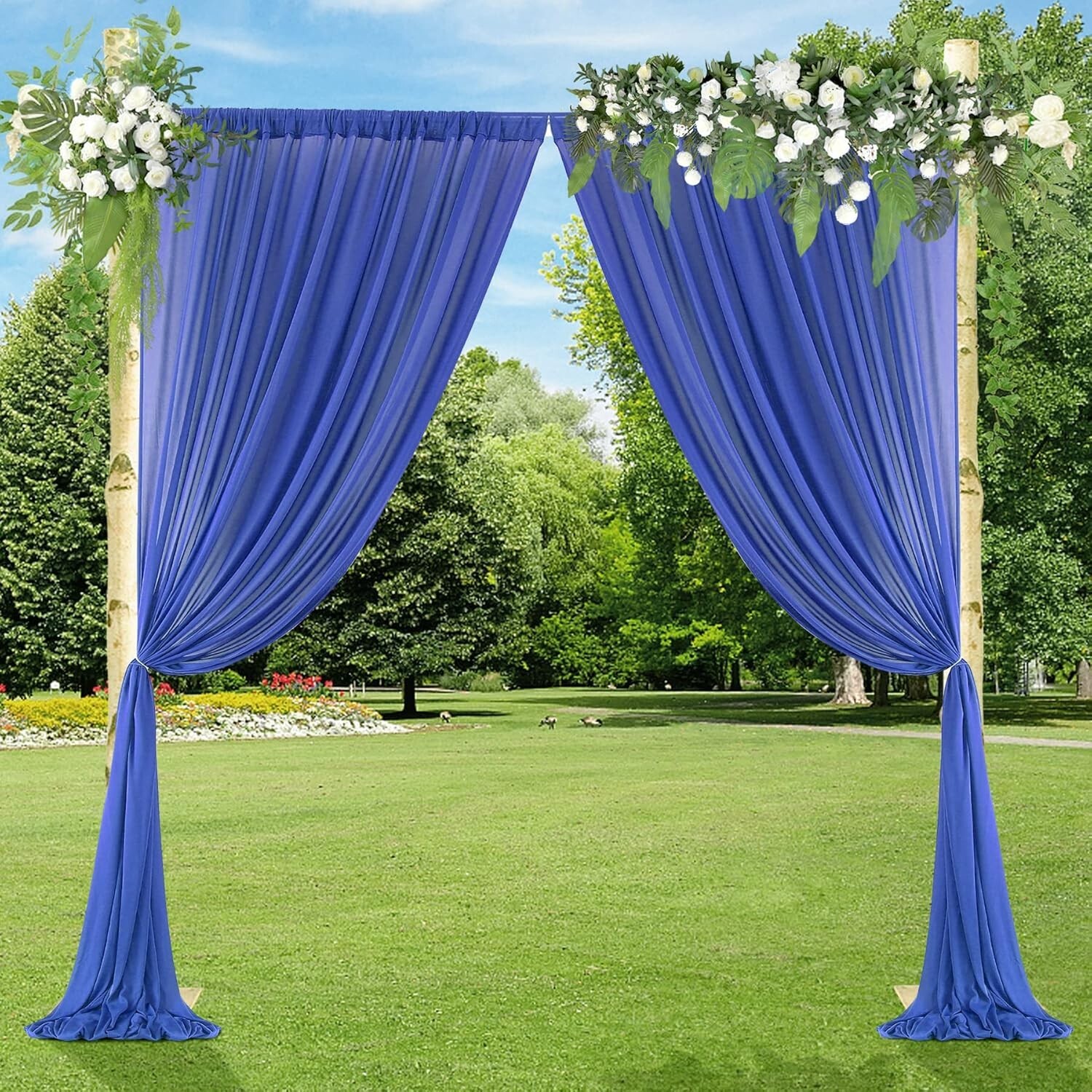 10x10ft Royal Blue Backdrop Curtains for Parties Sheer Fabric Photo Background
