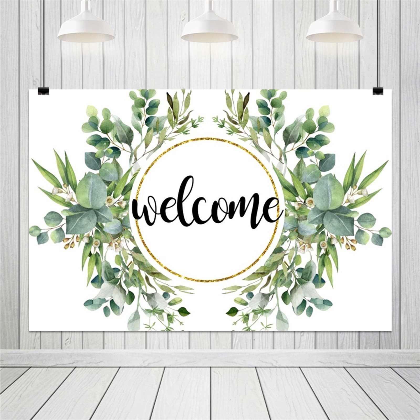 7x5ft Elegant Floral Welcome Backdrop Watercolor Green Leaves Home Party Decor
