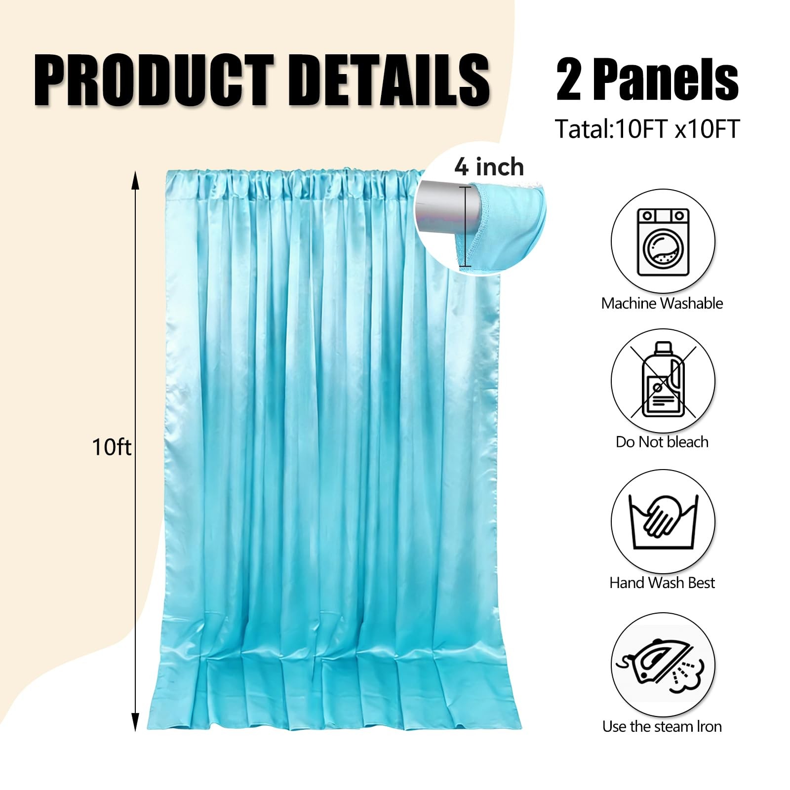 10×10 Ft Sky Blue Backdrop Curtains Fabric Satin Rod Pocket Party 2 Panels