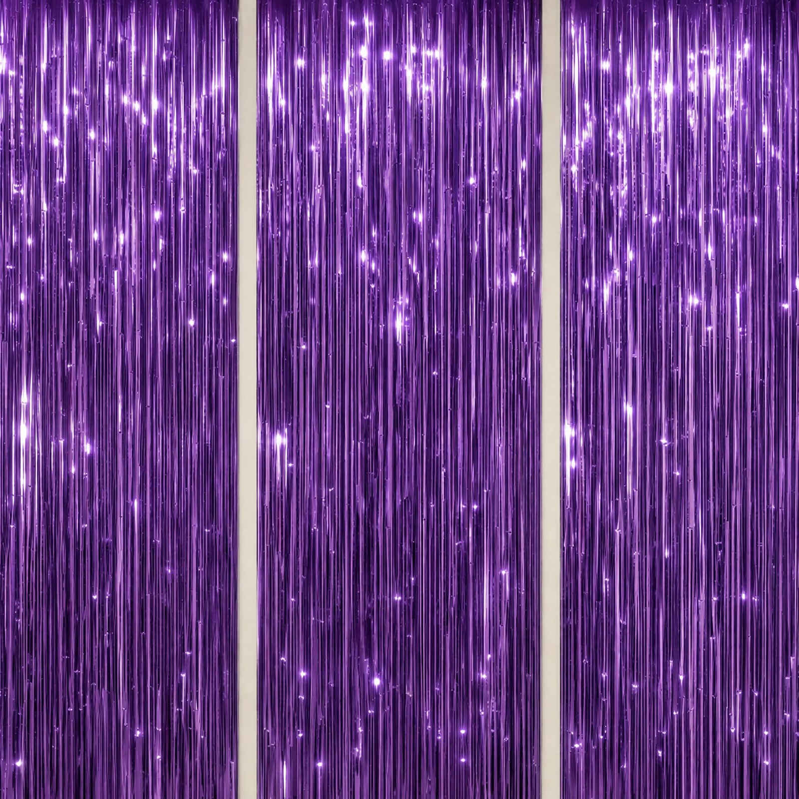 DECOCKRAT 3 Pack Foil Fringe Backdrop – 39.6″W x 98.4″L (Pack of 3), Purple