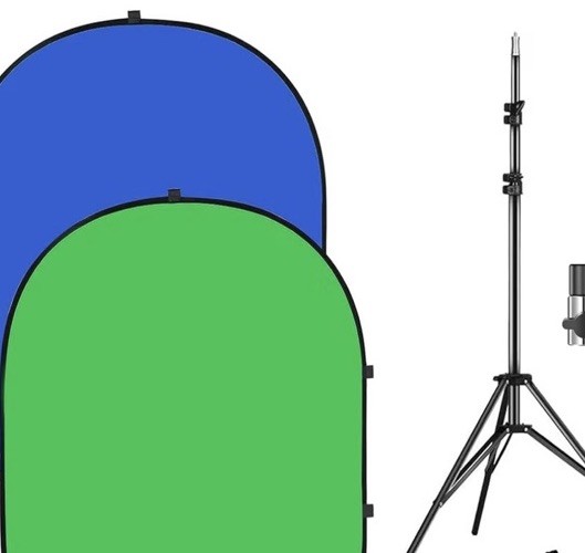 Green Or Blue 2-in-1 Photo /Video Backdrop Kit 5×7 Collapsible Stand / Case