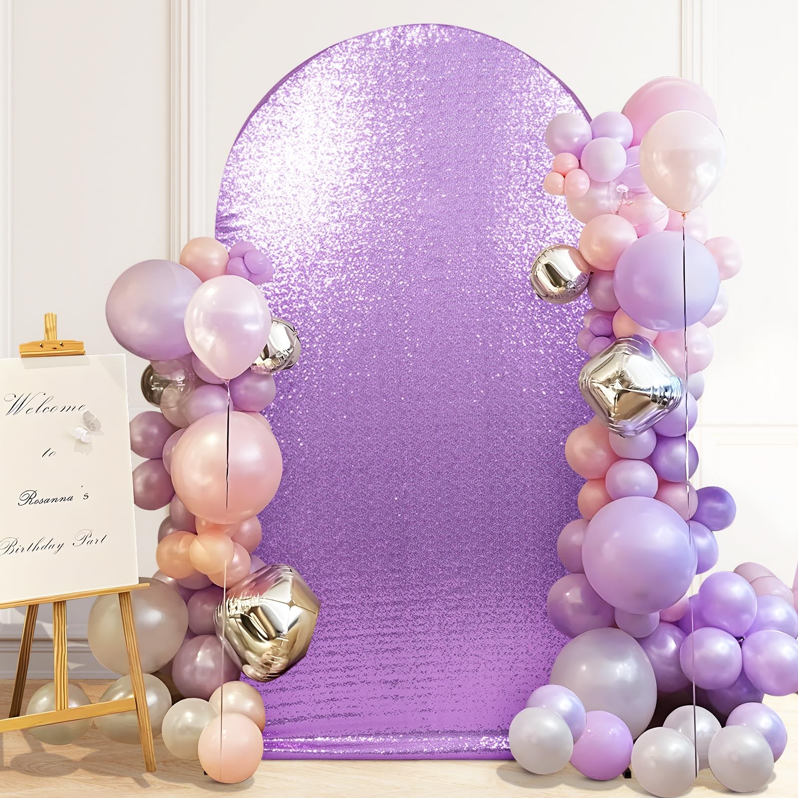 7.2 FT Arch Backdrop Cover, Lavender Bling Sequin Backdrop, Round Top Chiara …