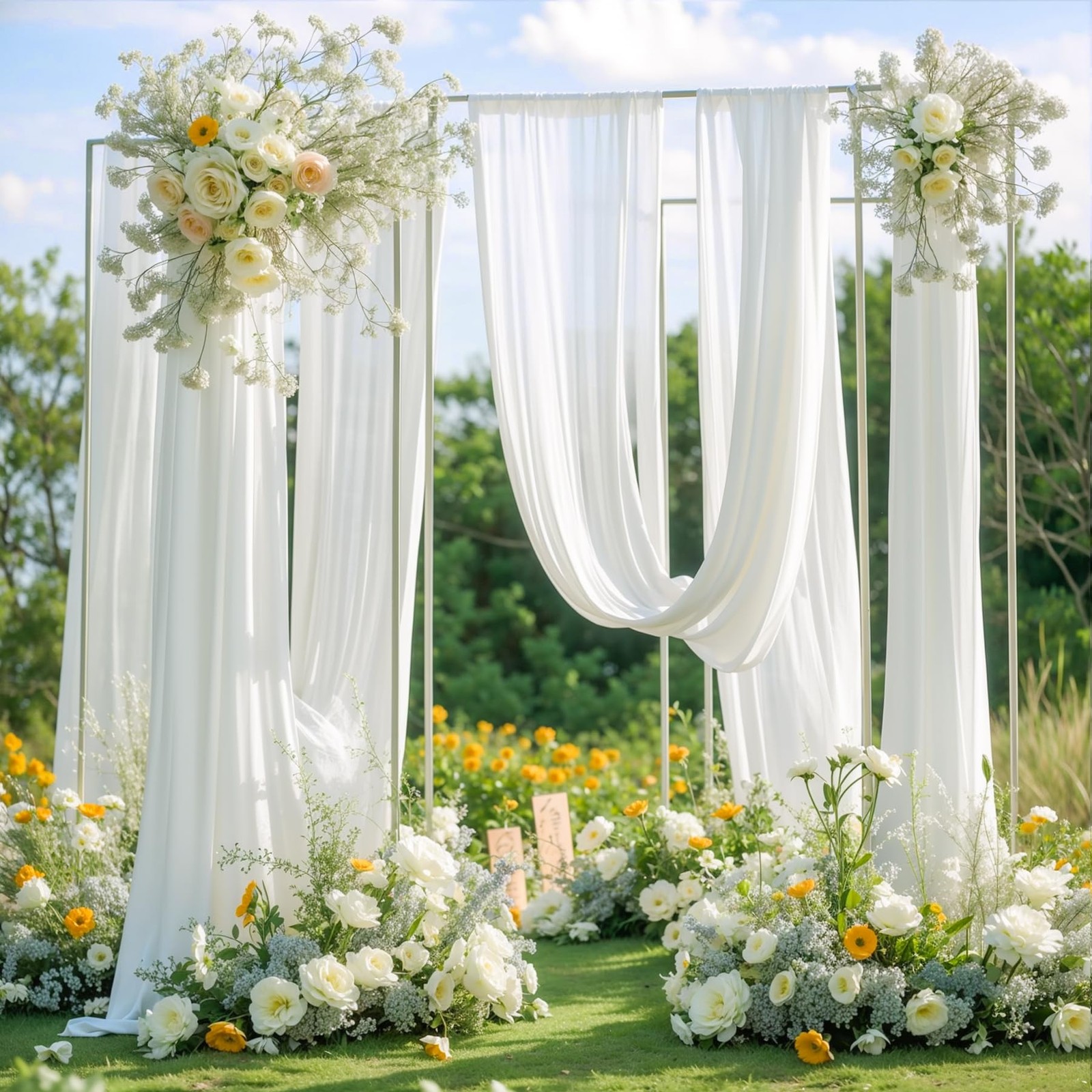 Wedding Arch Draping Fabric, 2 Panels 18FT White Sheer Backdrop Curtain Chiff…