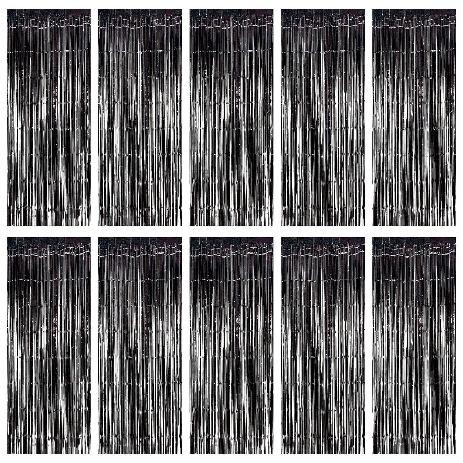10 PCS Black Foil Curtain Backdrop 3.2×6.6ft Glittering Metallic Tinsel