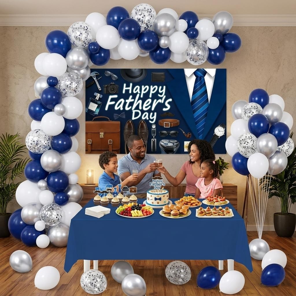 Father’s Day Decorations Party Kit 73x44in Happy Backdrop 60 Balloons
