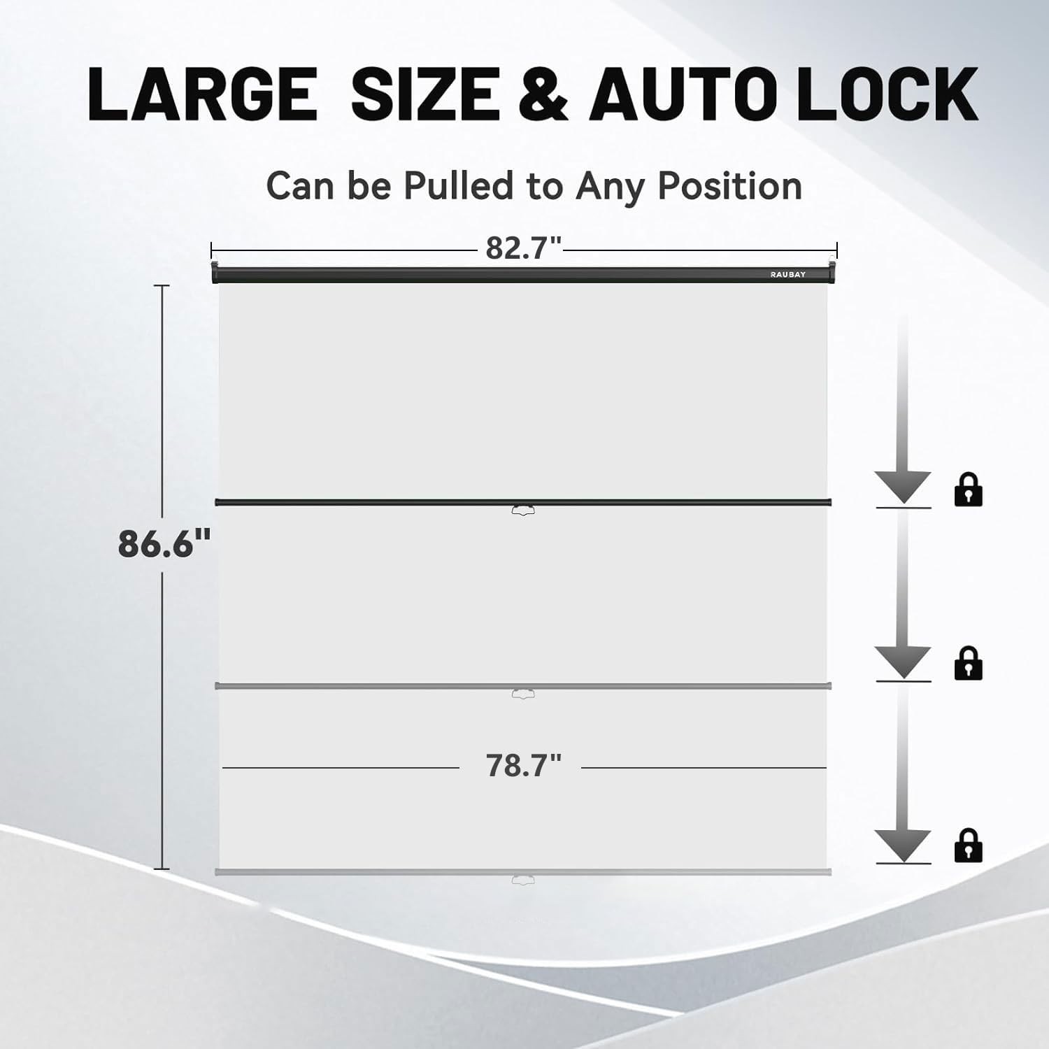 RAUBAY Retractable Pull Down White Screen Wider(78.7 x 86.6in),