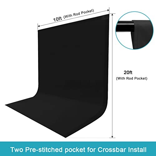 Black Photo Backdrops for Photography – Two Rod Pocket – 10x20ft Black