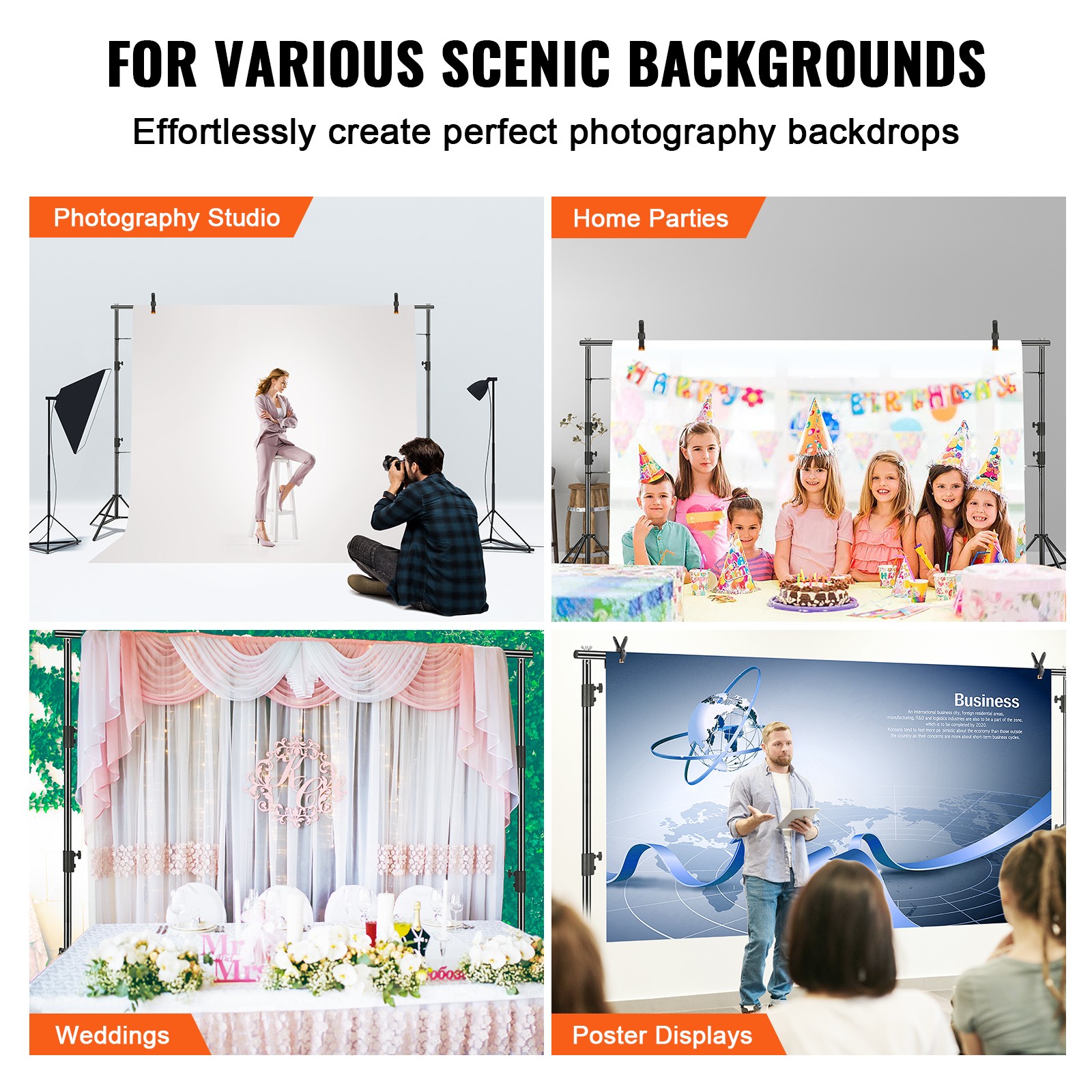 VEVOR Heavy Duty Backdrop Stand Adjustable Photography Backdrop Stand 12×10 ft