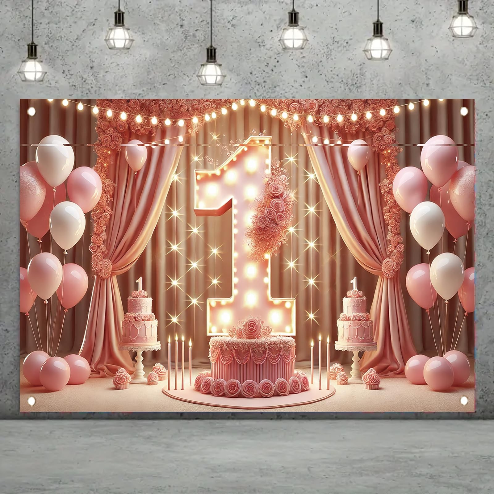 Pink 1st Birthday Backdrop 71 x 43 Inch Princess First Birthday Party Banner …