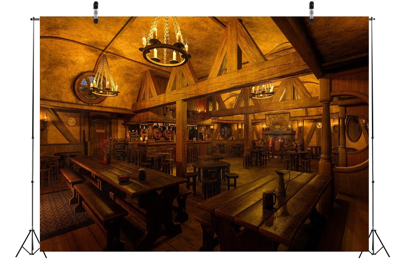 7x5ft Fabric Medieval Tavern Backdrop Vintage Tavern Inn Bar with Candle Ligh…