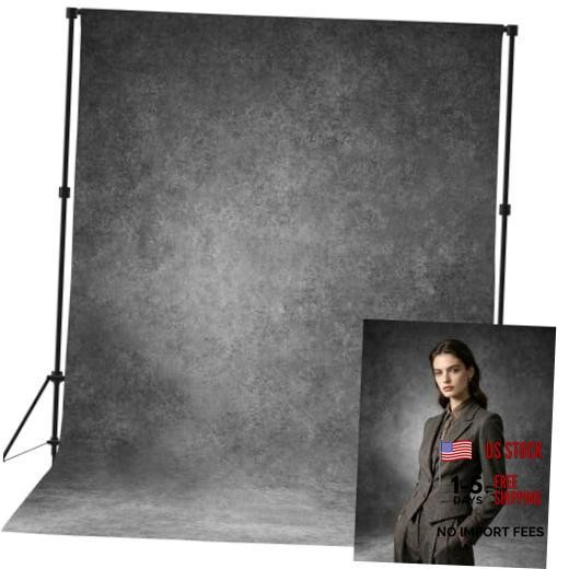 8×10 ft Vintage Grey Photo Backdrop,Classic Abstract Texture Gray Black