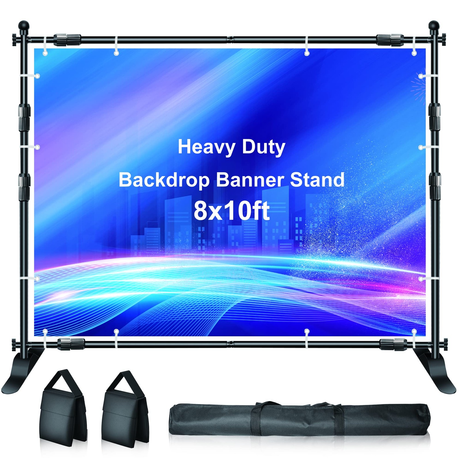 Backdrop Banner Stand, 10x8ft Heavy Duty Display Frame, Adjustable Metal Tele…