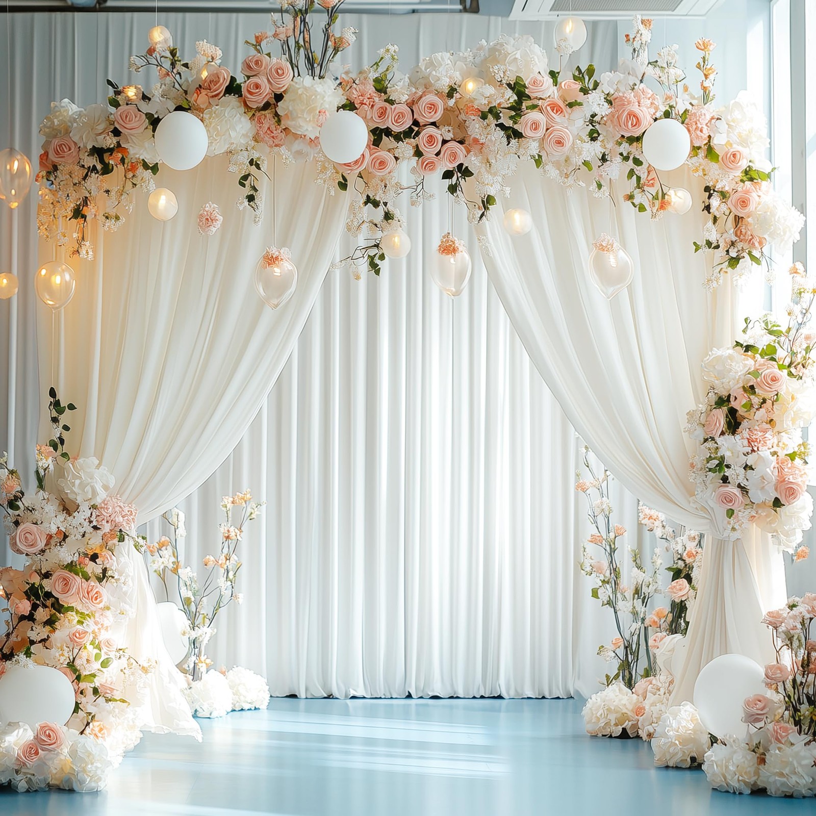2 PCS 5x8ft Ivory Backdrop Curtains Polyester Fabric Wedding Photo Drapes