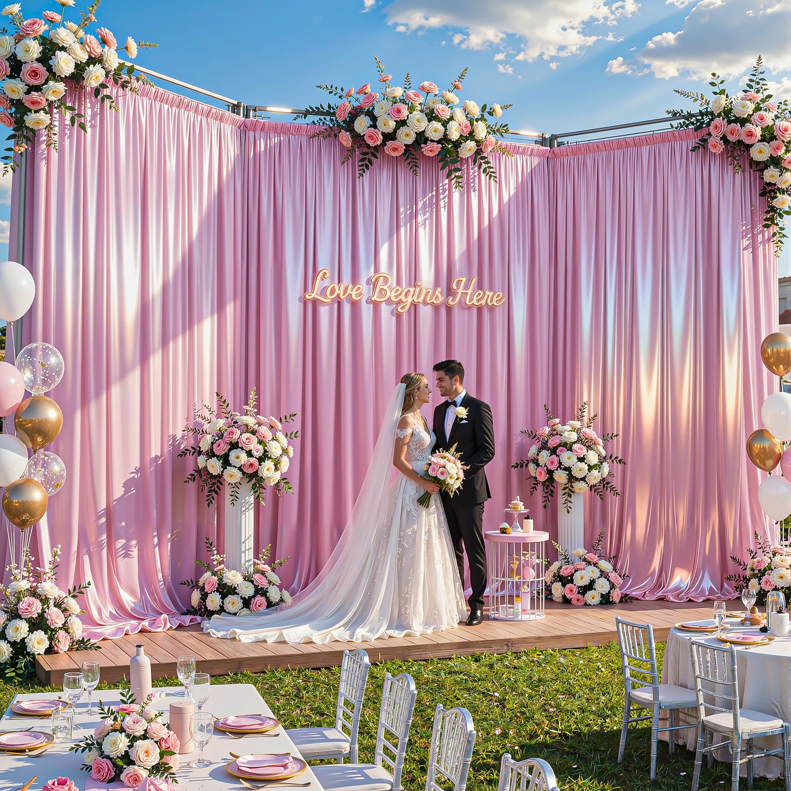 40x10ft Pink Glitter Backdrop Curtain for Parties, W5 x H10′(8 Panels),