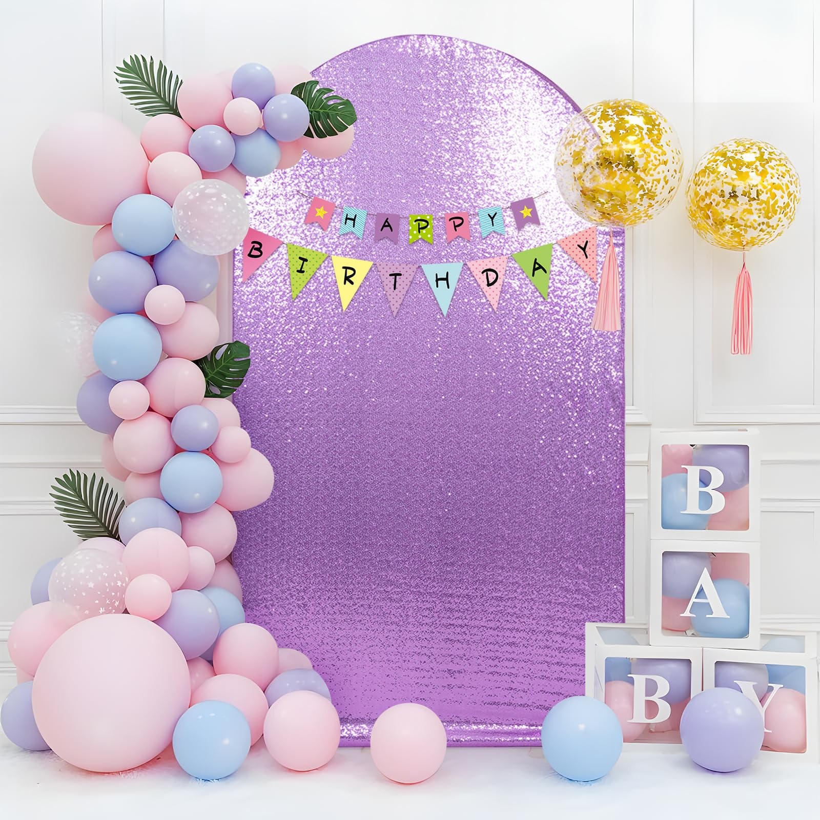 7.2 FT Arch Backdrop Cover, Lavender Bling Sequin Backdrop, Round Top Chiara …