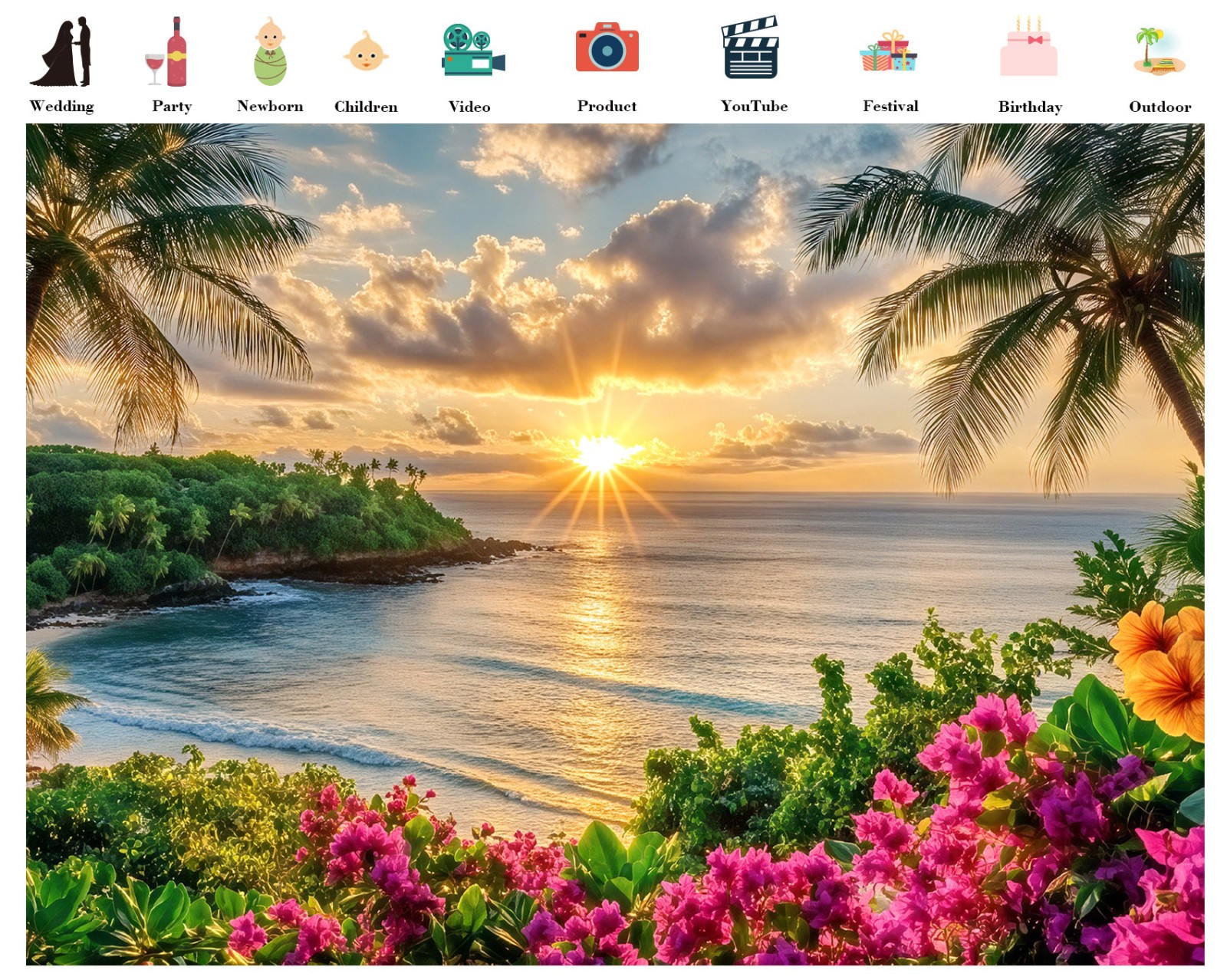 10x8ft Summer Tropical Sunset Landscape Coastal Beach Background for Photography