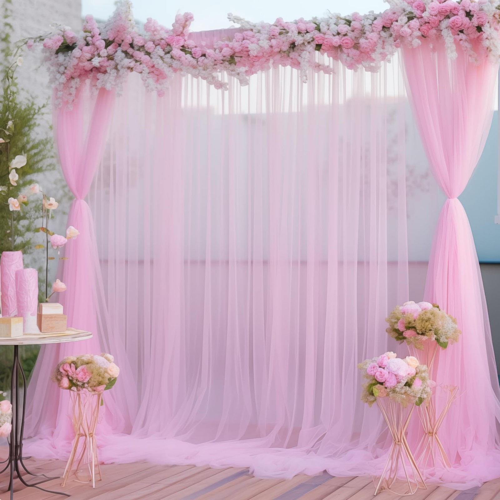 20×10 Ft Pink Tulle Backdrop Curtains Sheer Wedding Party Photo Drapes