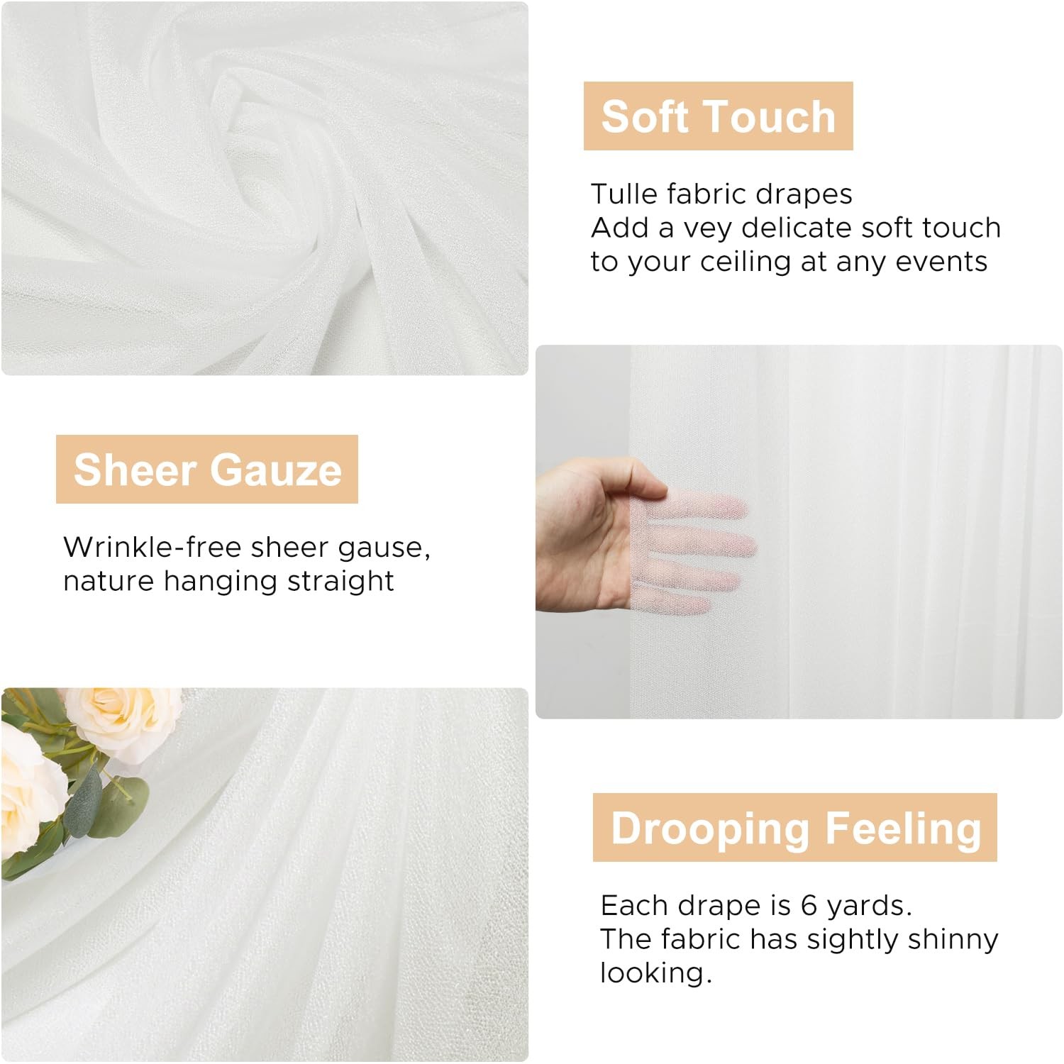 Ivory Wedding Arch Draping Fabric Backdrop 4 Panels 28.7″ X 20FT Sheer Drapes