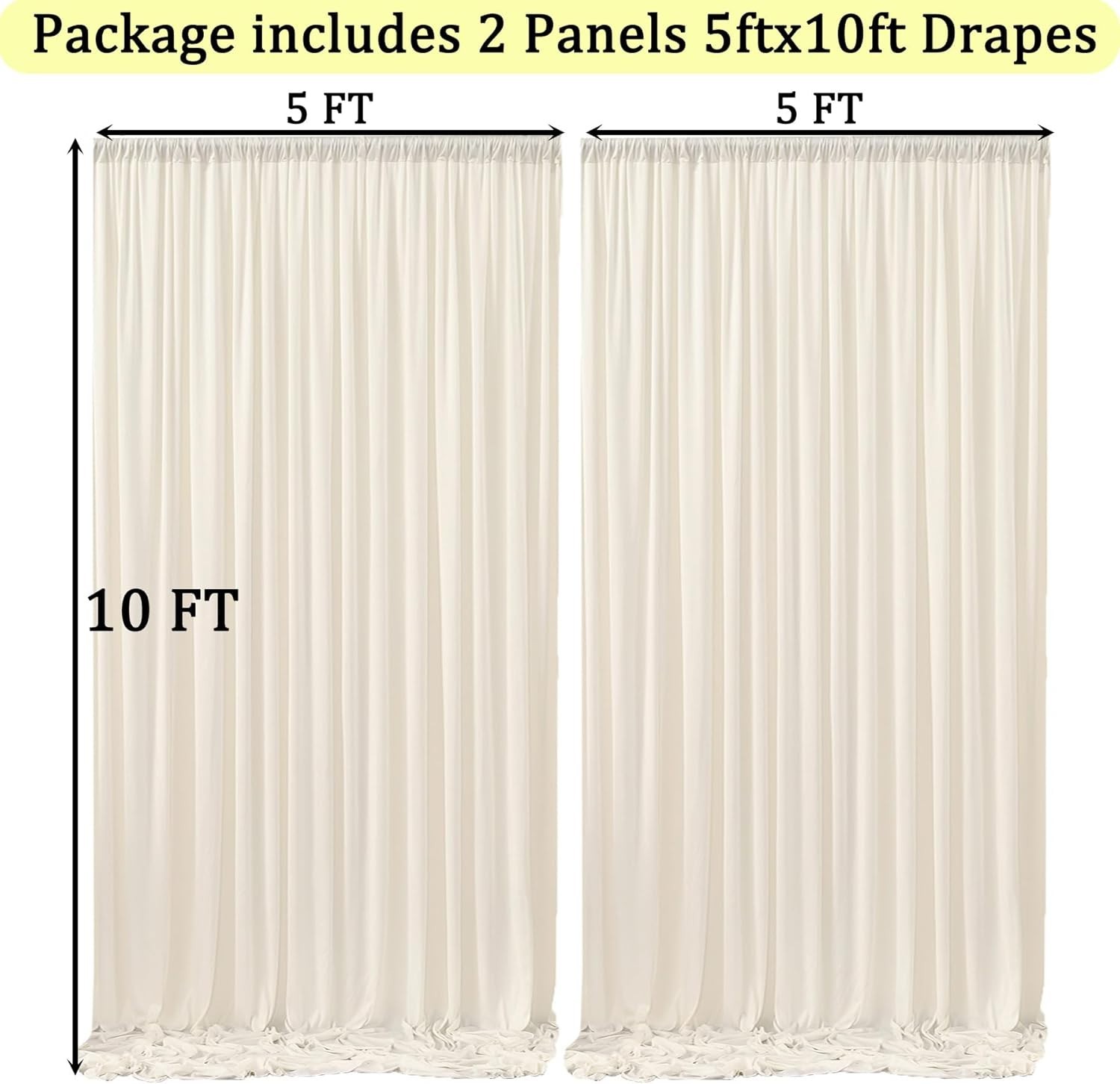 10ft x 10ft Wrinkle Free Ivory Backdrop Curtains for Parties, Polyester Photo…