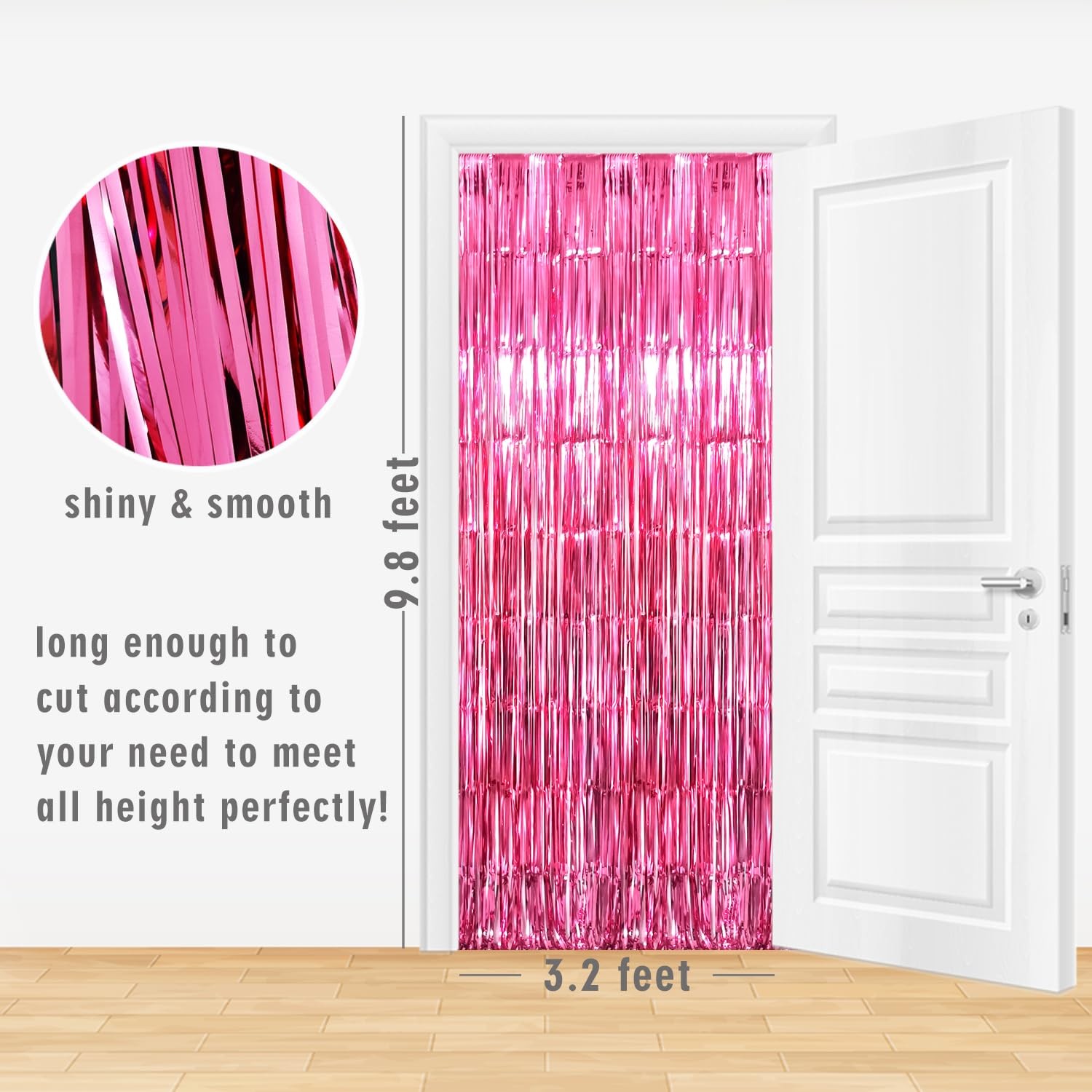 Hot Pink Tinsel Foil Fringe Curtains 2 PCS Streamer Backdrop 6.4×8.2 FT Decor
