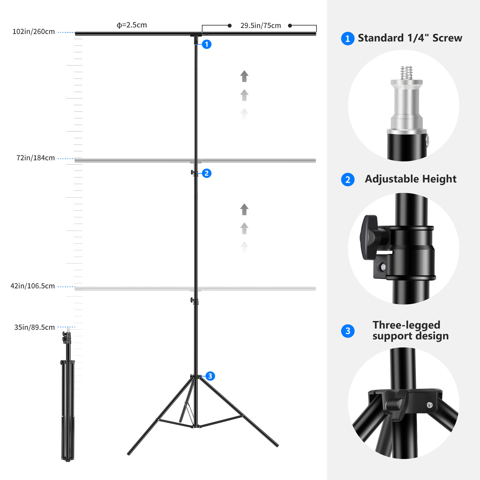 Neewer T-Shape Background Backdrop Support Stand Kit 8.5ft with 4 Spring Clamps