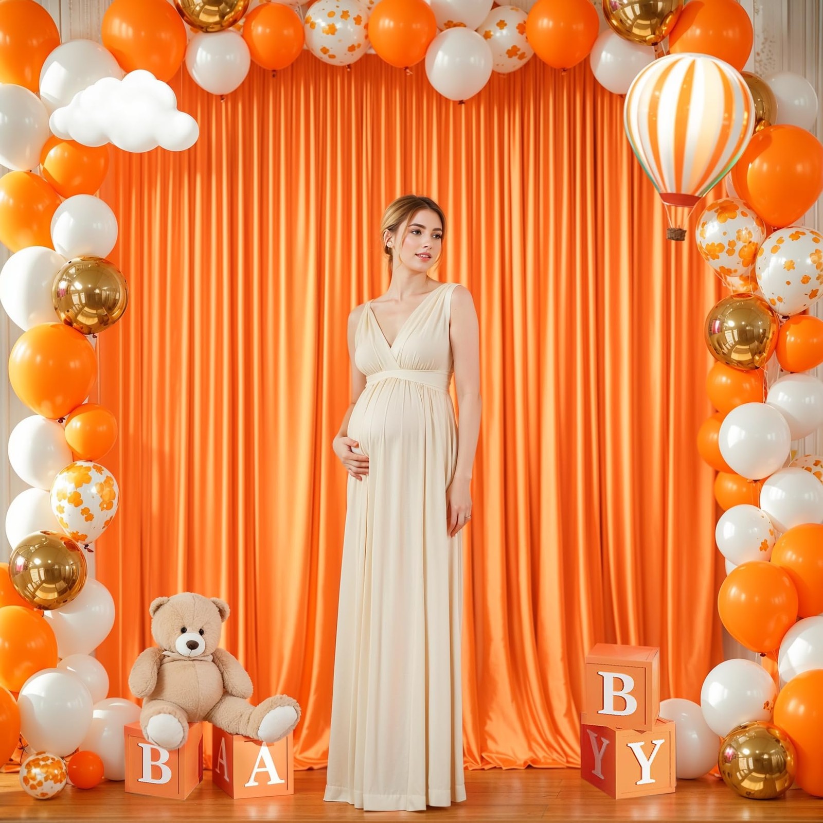8x10ft Orange Backdrop Curtains Wrinkle Free Polyester Photography 2 PCS