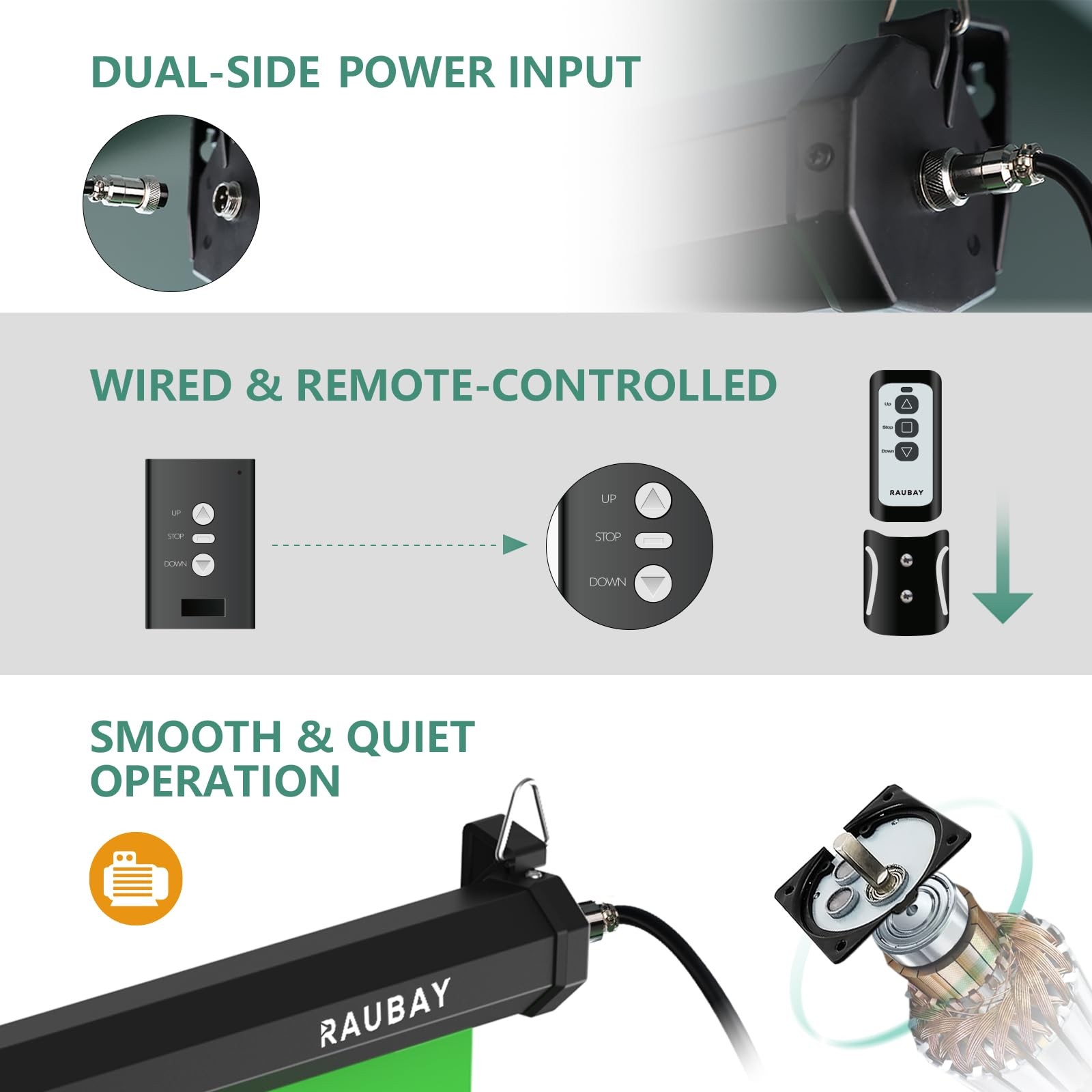 RAUBAY Motorized Pull Down Green Screen – 78.7″ x Wider(78.7 x 86.6in),