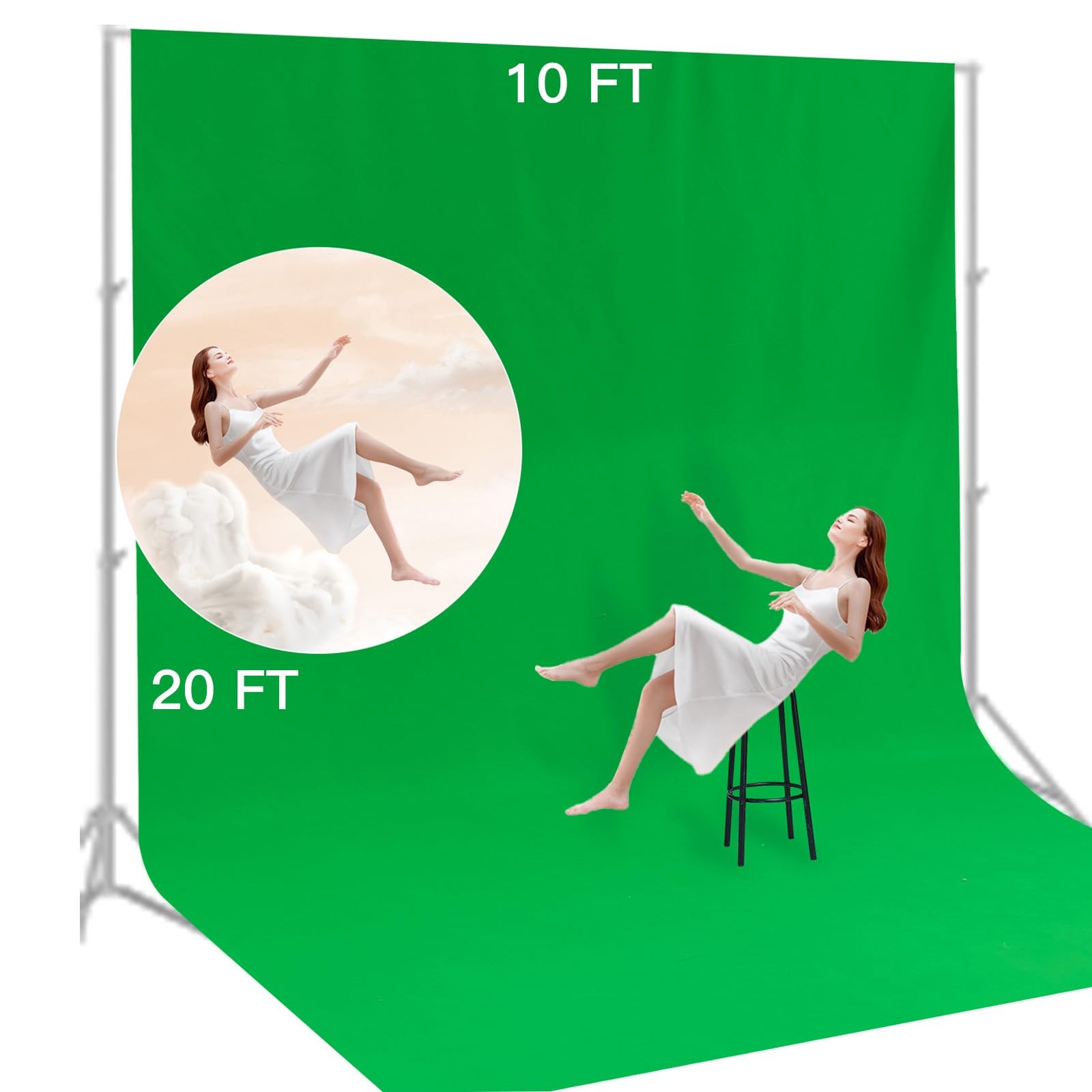 10 Ft x 20 Ft Photography Backdrop Green Screen, Green Background Non-Reflect…
