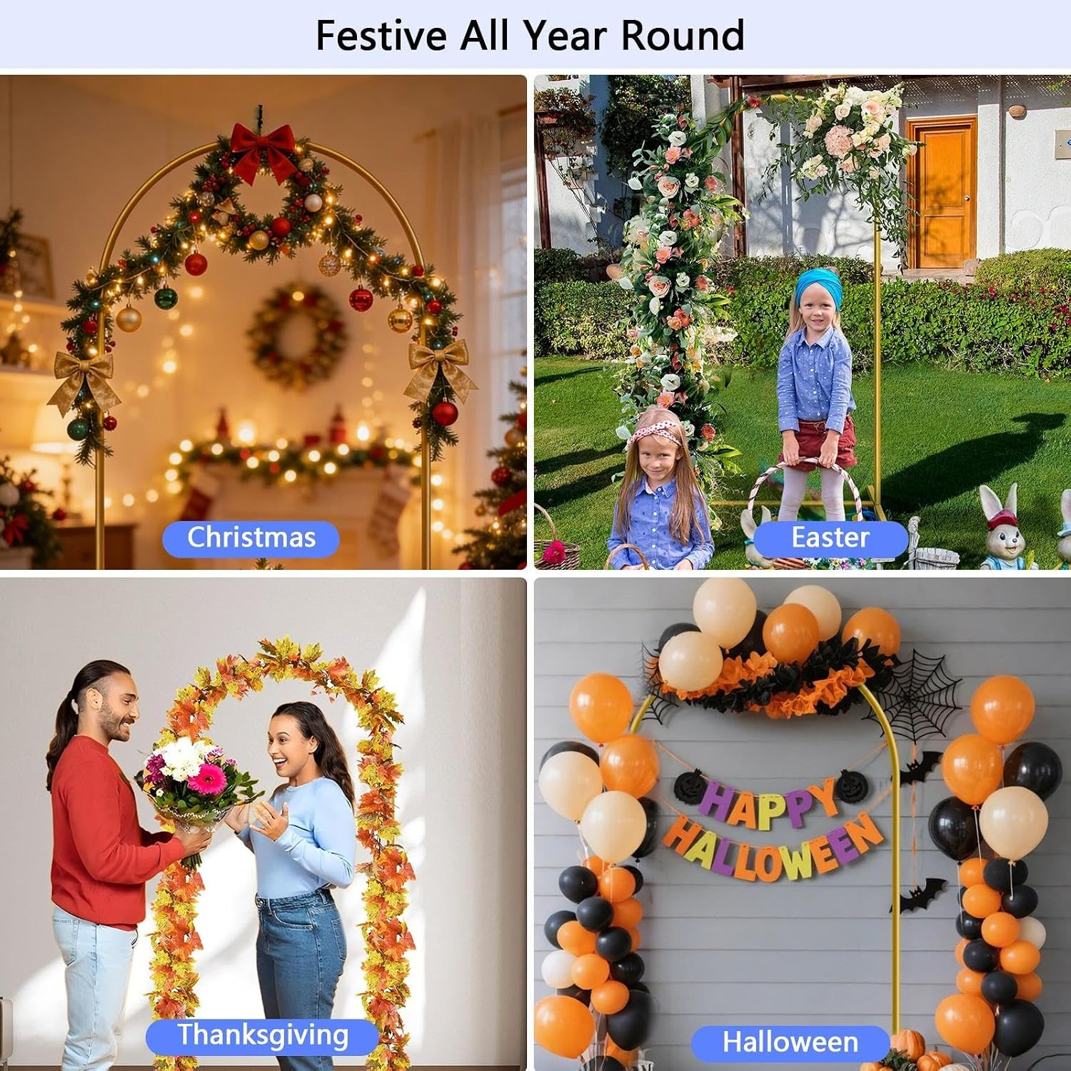 6 Ft Gold Arch Backdrop Stand for Weddings and Events with Ground Nails