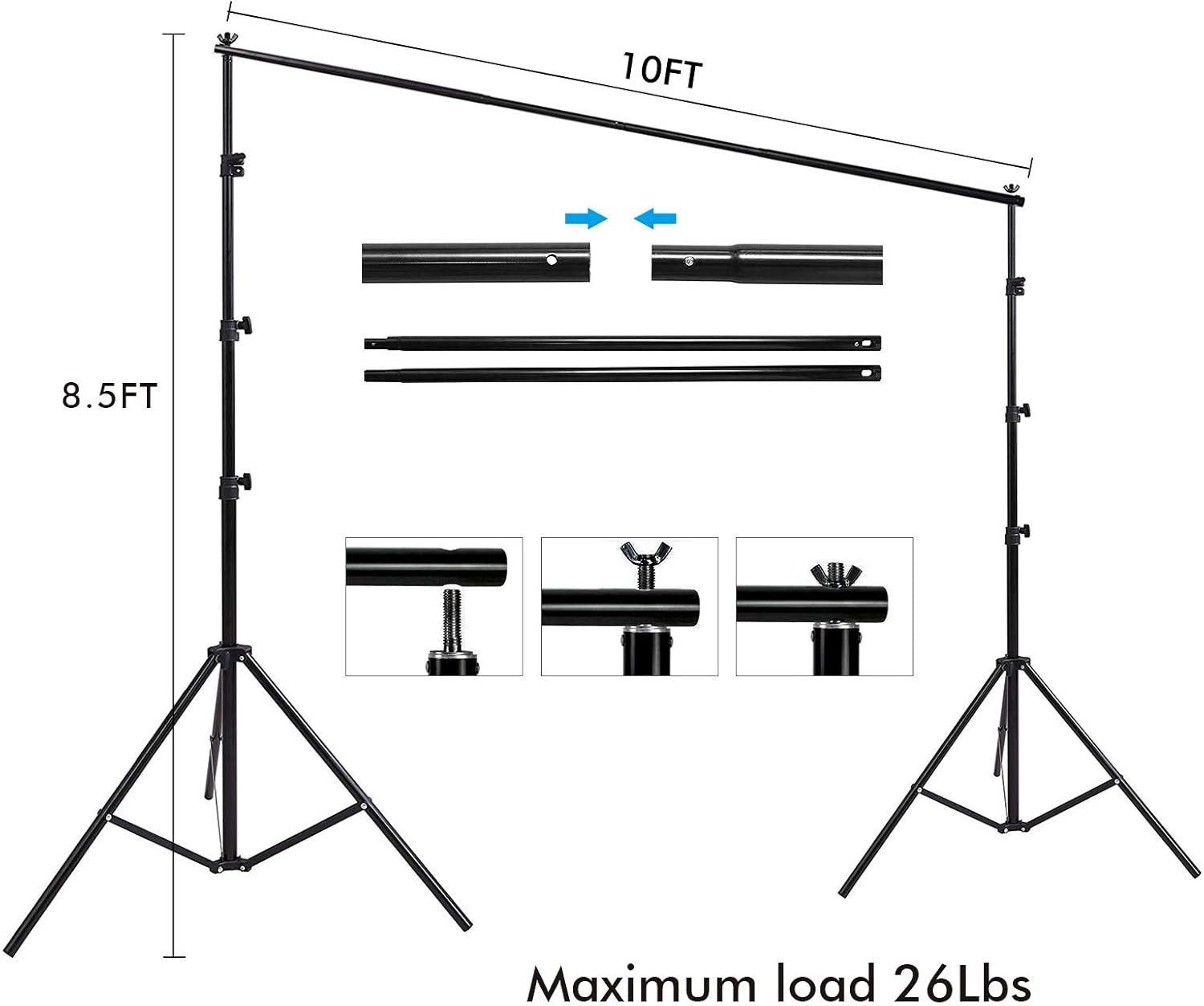 Photo Video Studio 12 X10Ft 100% Muslin White Backdrop with 10 X 8.5Ft Stand Pho