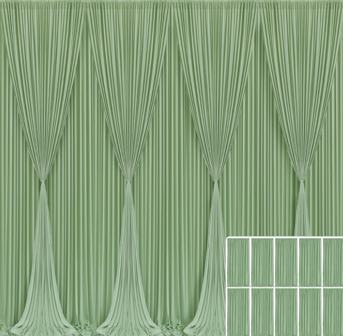10 Panels Sage Green Backdrop Curtain for Parties 50FTx10FT (W5’xH10′ 10 Panels)
