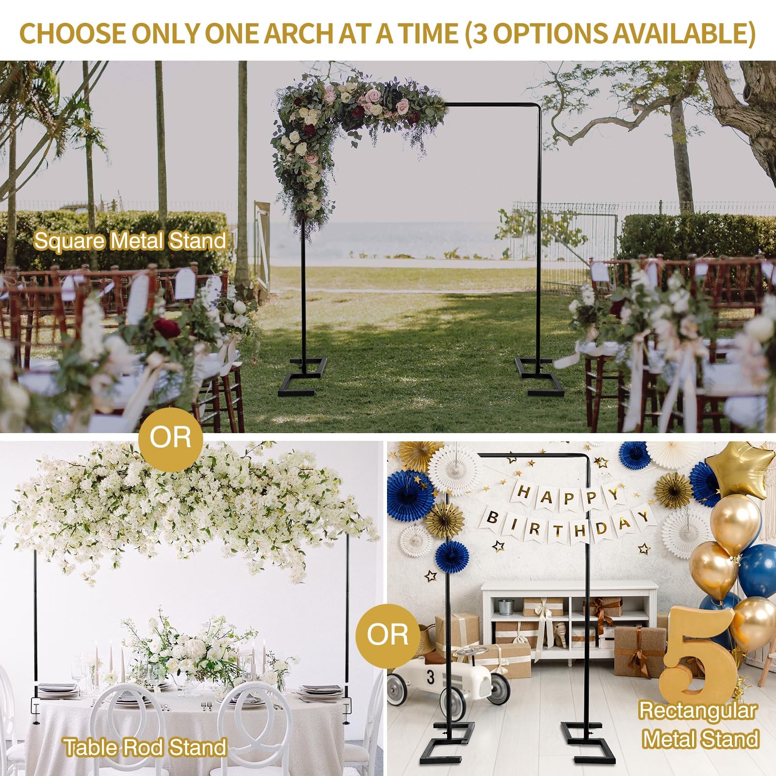 8.2 FT Wedding Arch Rectangle Stand Square Backdrop Stand, Extra Clamps to Ta…