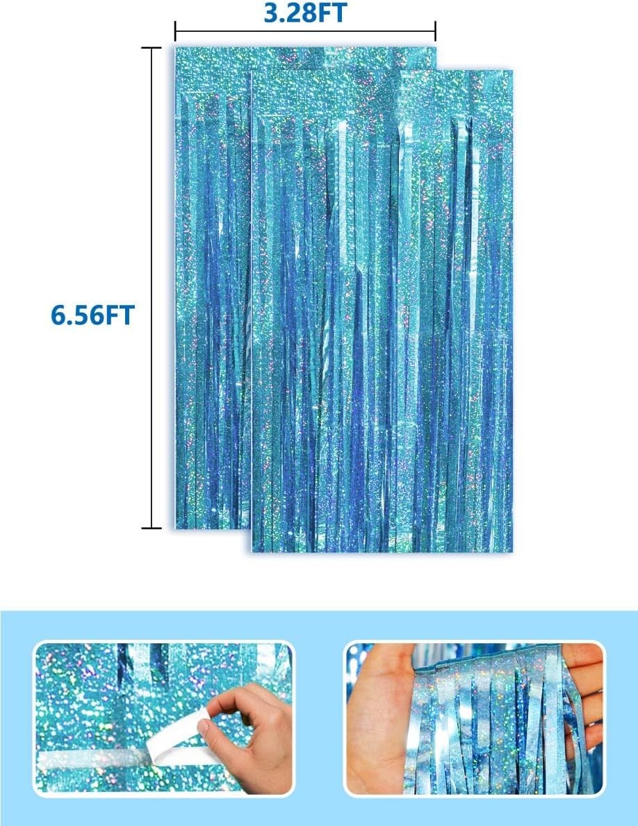 Blue Birthday Decorations Curtain Streamers Ocean Princess Booth 2 Pack,