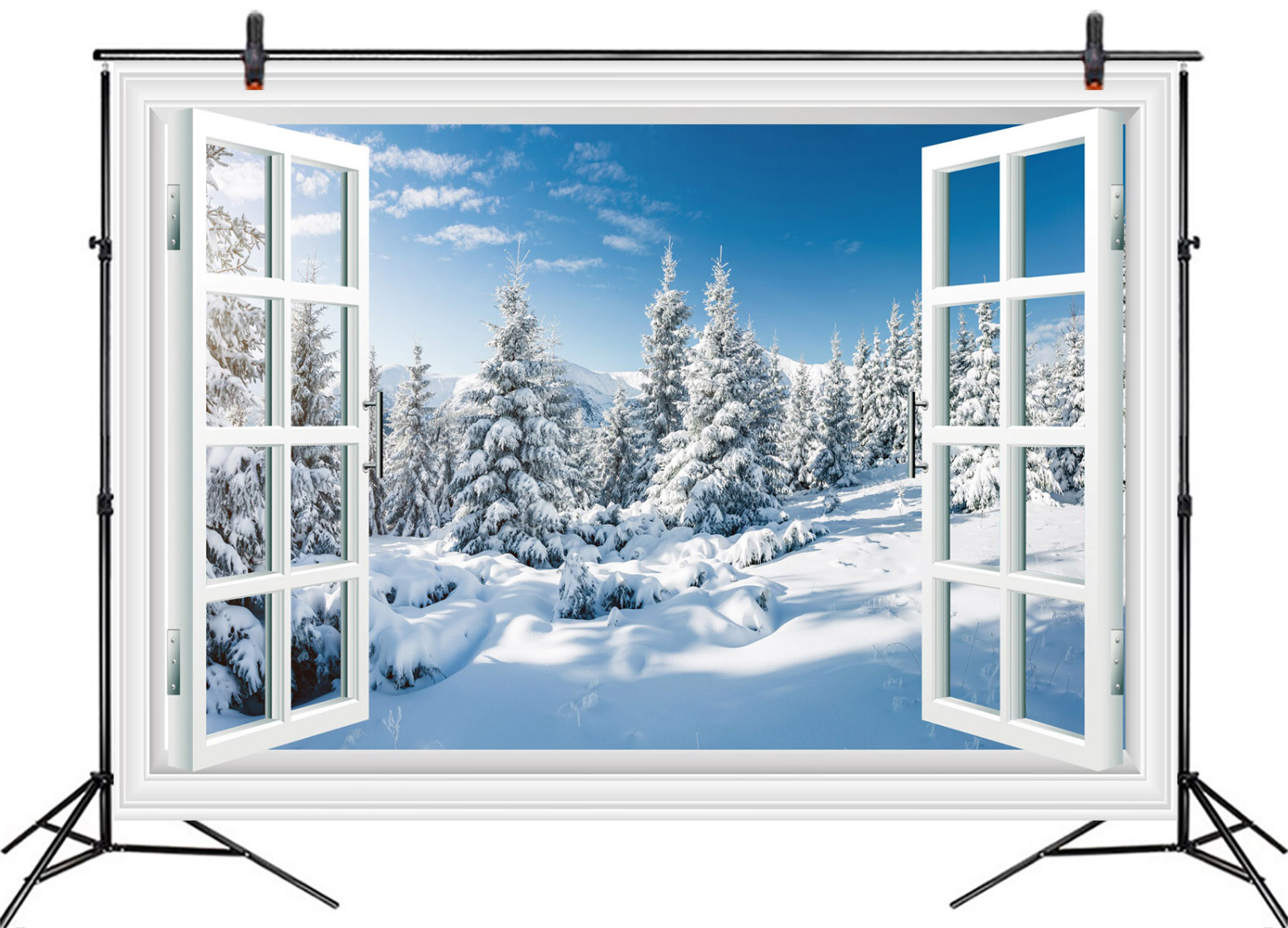 10x8ft Window Winter Forest Nature Landscape Vinyl Backdrop Photo Background