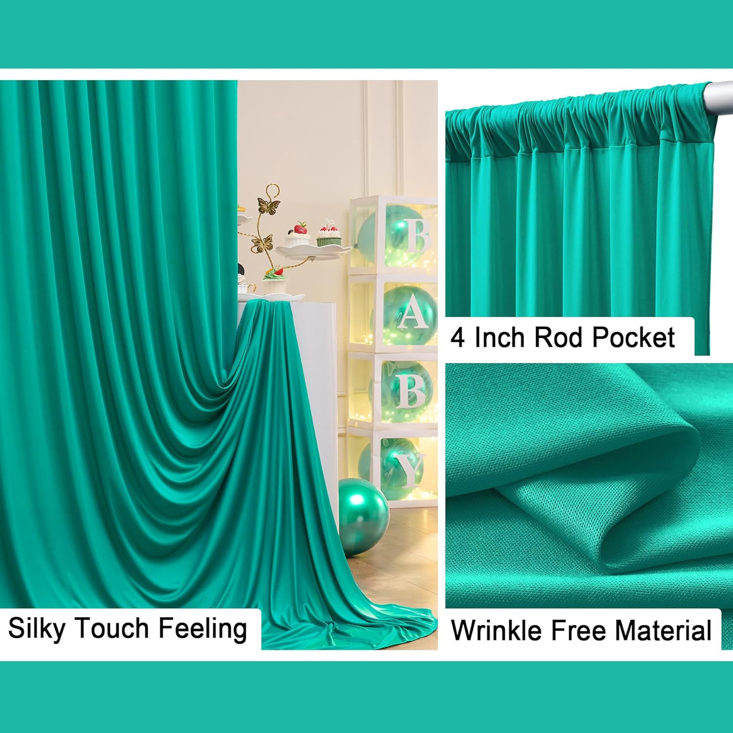 10 Ft X 20 Ft Wrinkle Free Turquoise Backdrop Curtain for Parties, Thick Polyest