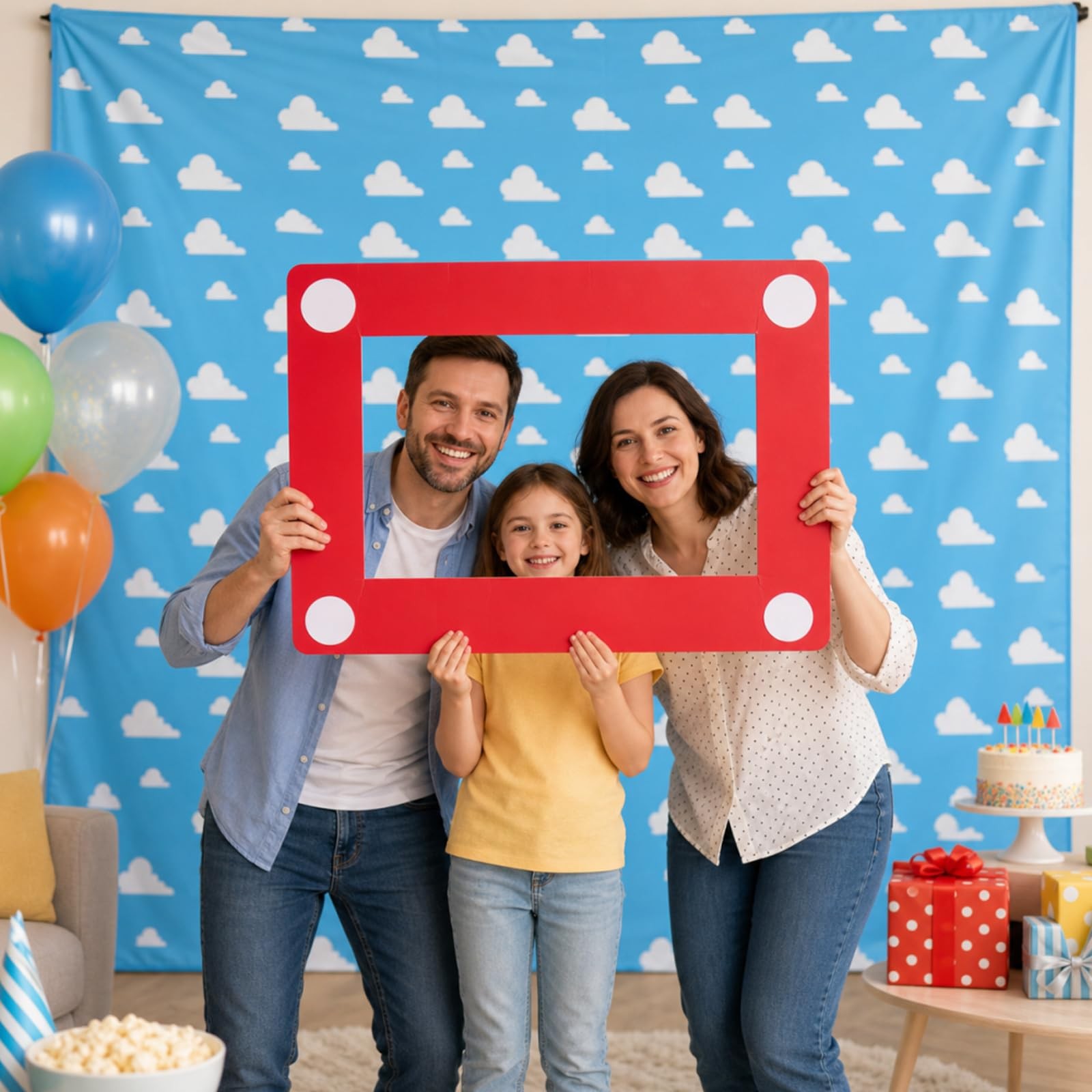 Cartoon Story Photo Booth Prop Decorations 7 x 5 Ft Blue Sky White Cloud Back…