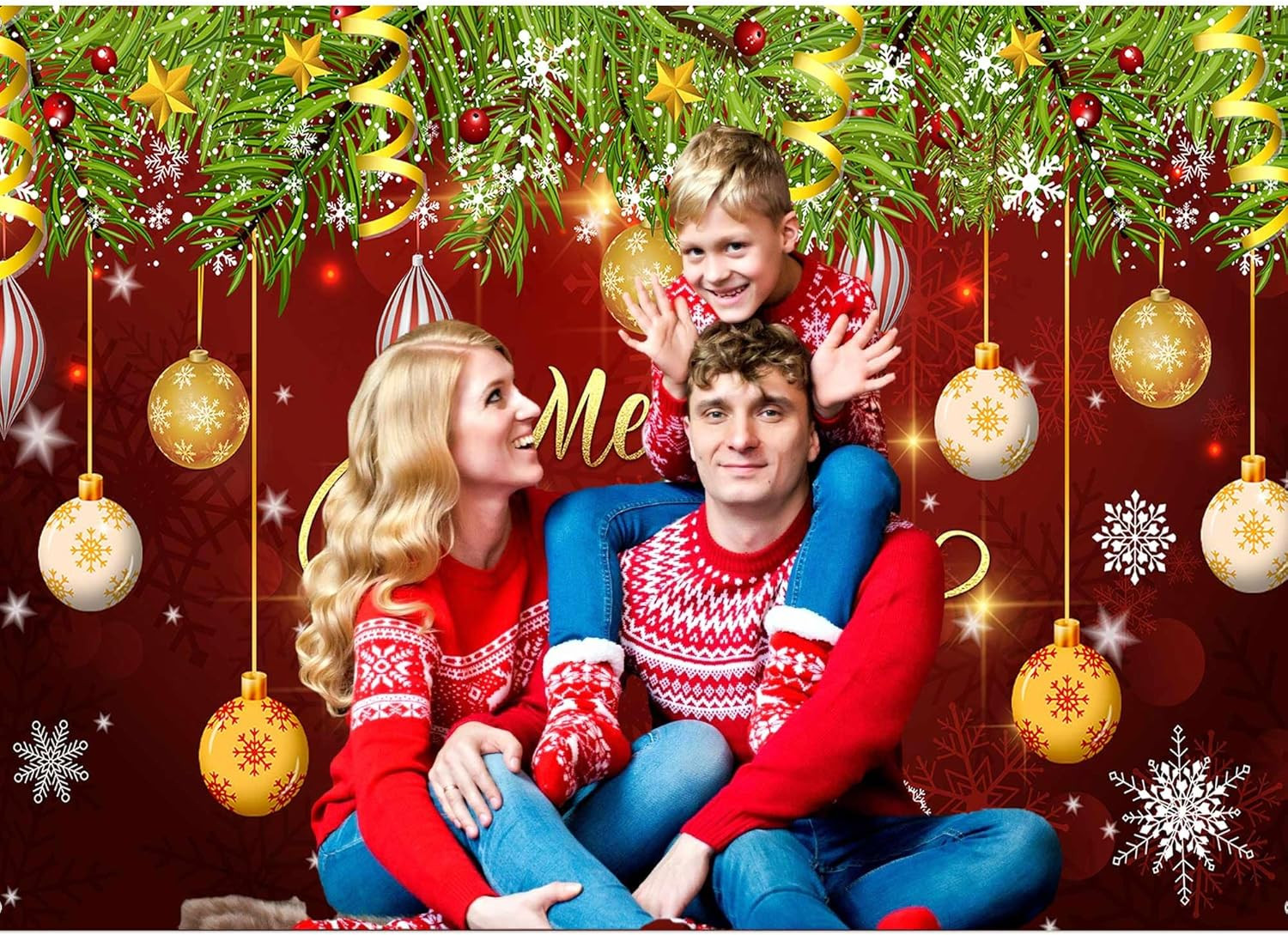 Merry Christmas Backdrop Xmas Tree Snowflake Banner, Winter New Year Photogra…