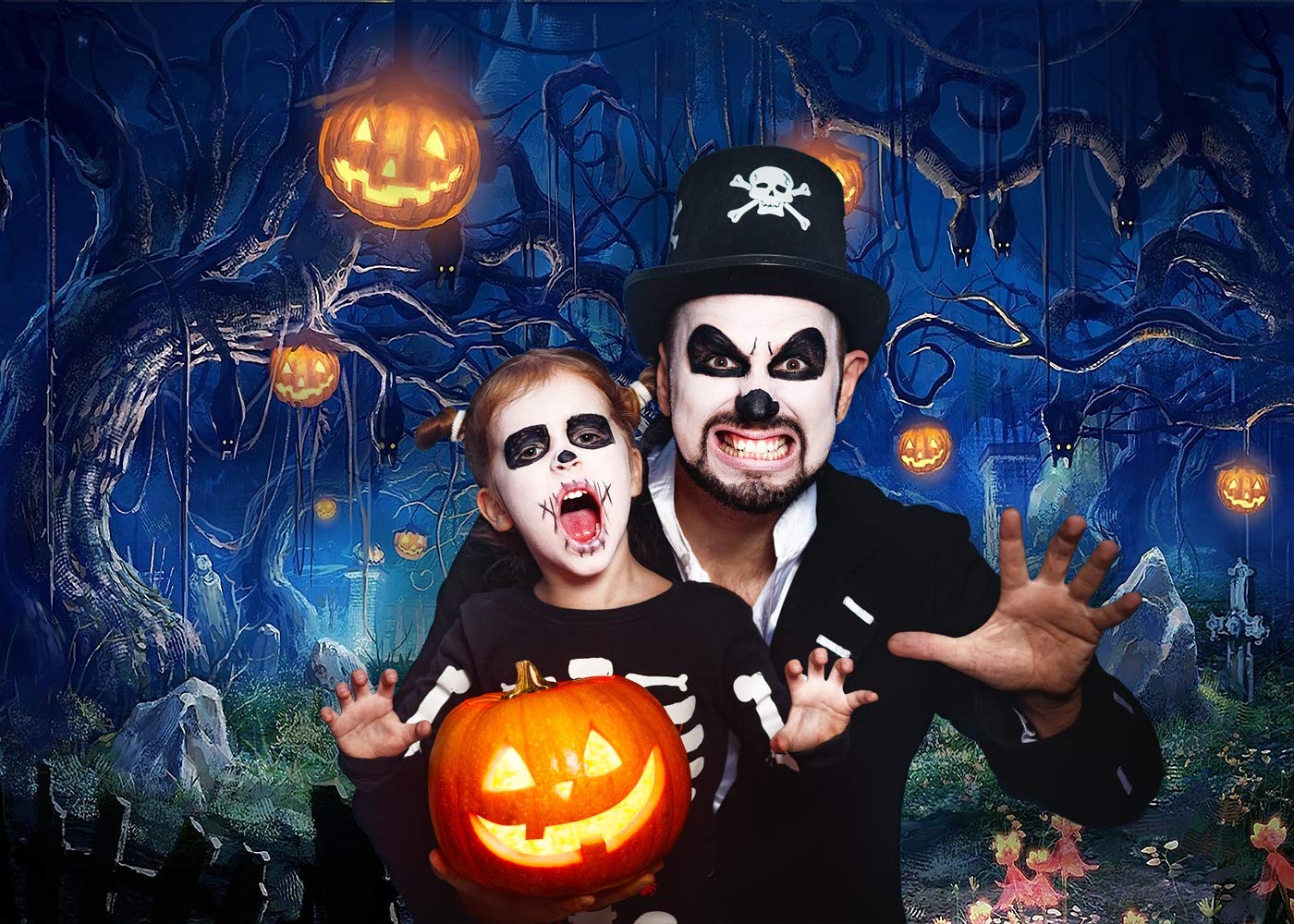 OUYIDA 7X5FT Halloween Theme Forest Scary Scene Pumpkin 7’x5′, TP272