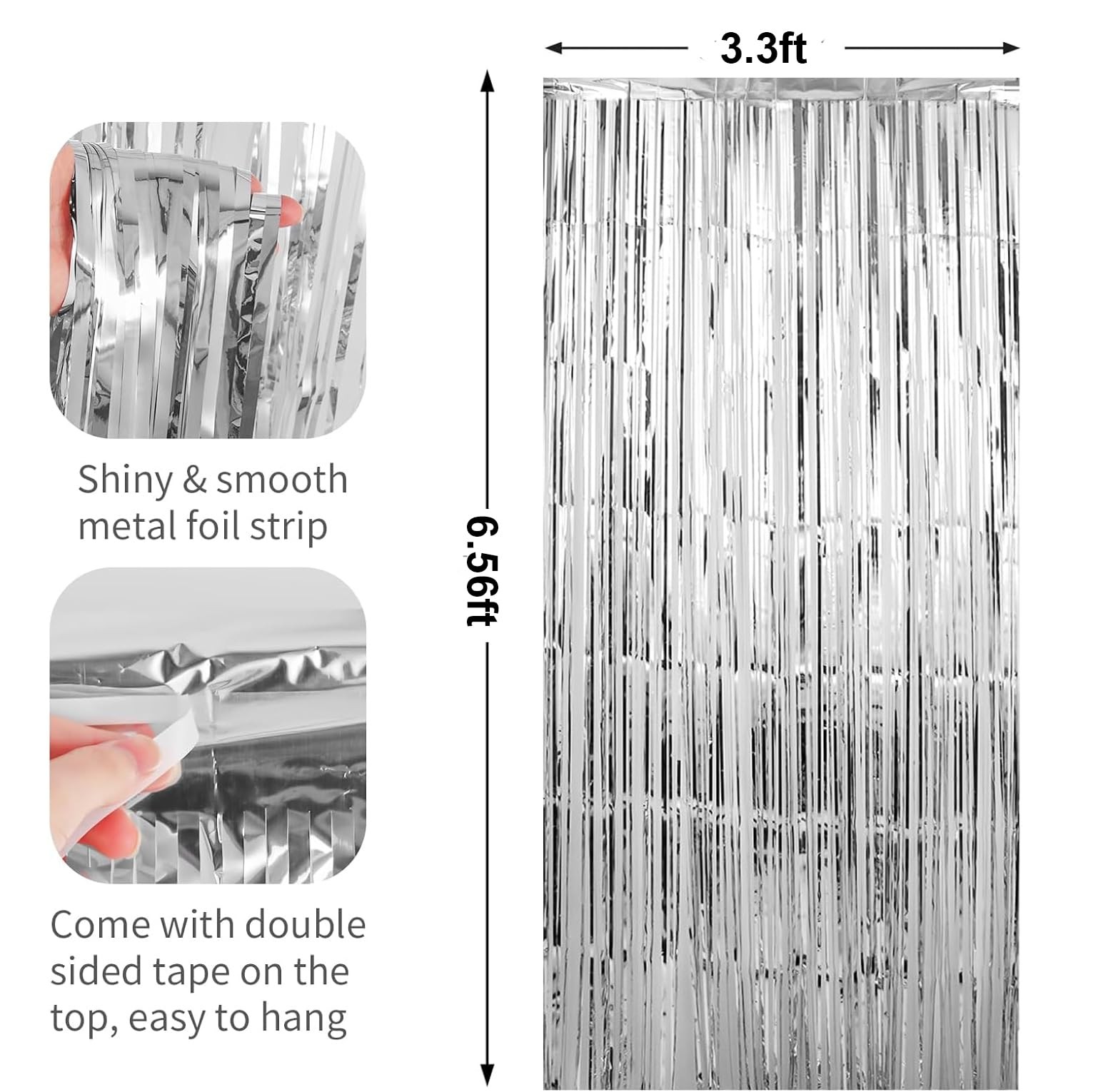 5 PCS Silver Foil Fringe Curtain Backdrop Party Decoration 3.3×6.56FT Tinsel