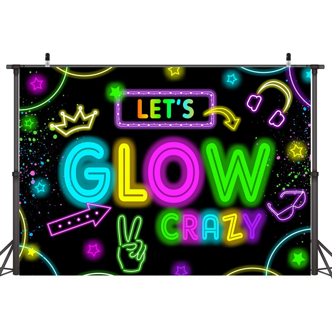 Wollmix Neon Glow Party Decorations Supplies Backdrop 7x5ft 7x5ft, Black