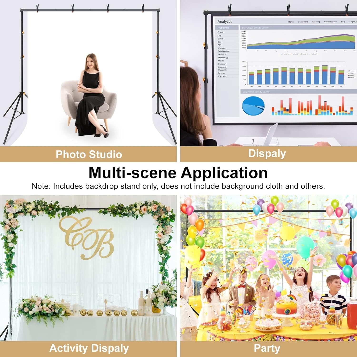 10×6.5ft Adjustable Backdrop Support Stand Kit with Carrying Bag for Events
