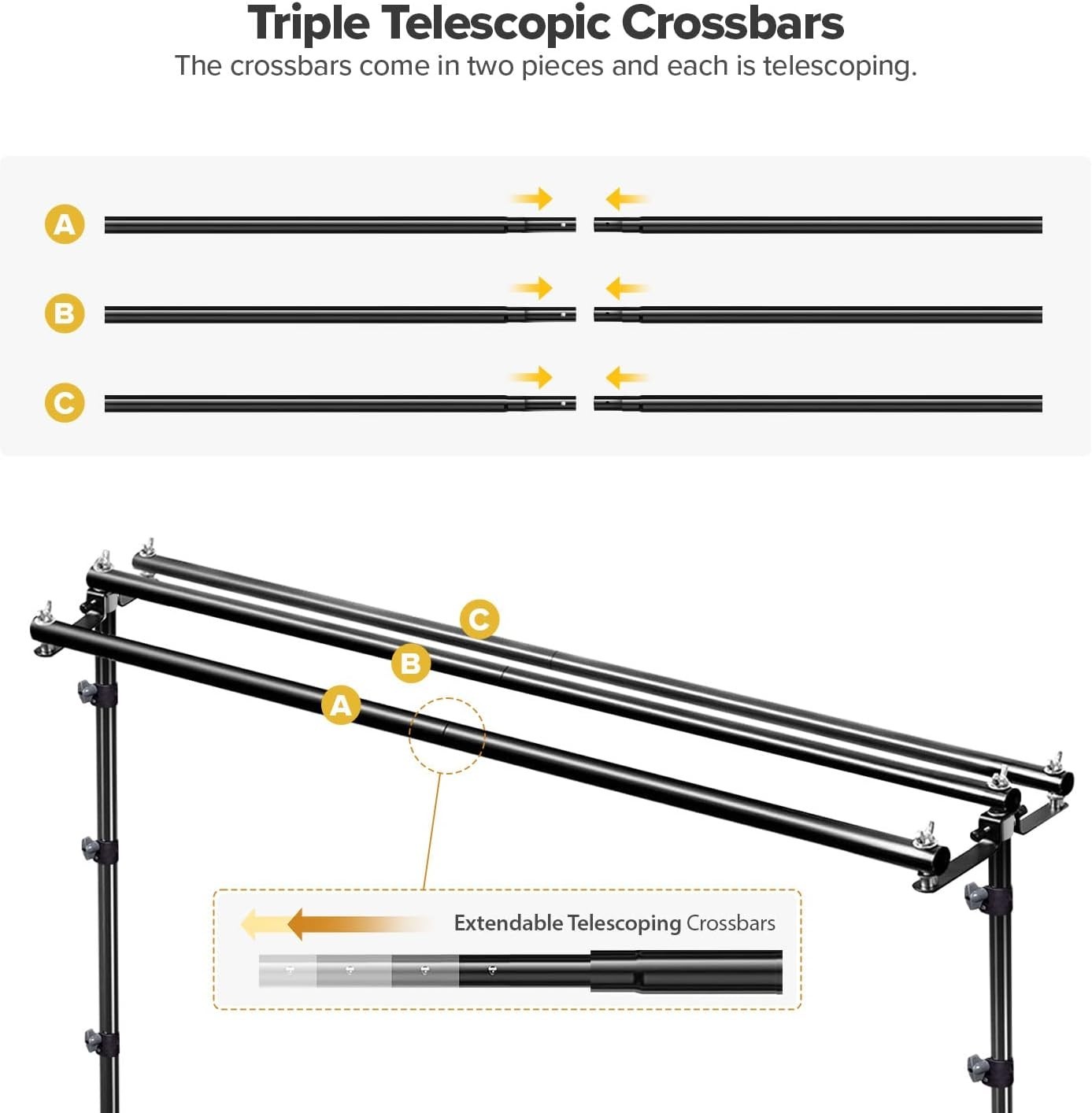 10×9.6 Triple Crossbar Background Support Stand Photo Studio Backdrop Stand Kit