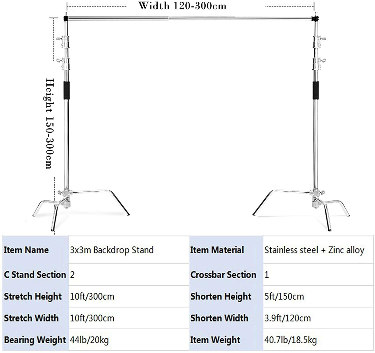 10x 10ft Heavy Duty Backdrop C Light Stand Photography Background Photo Kit