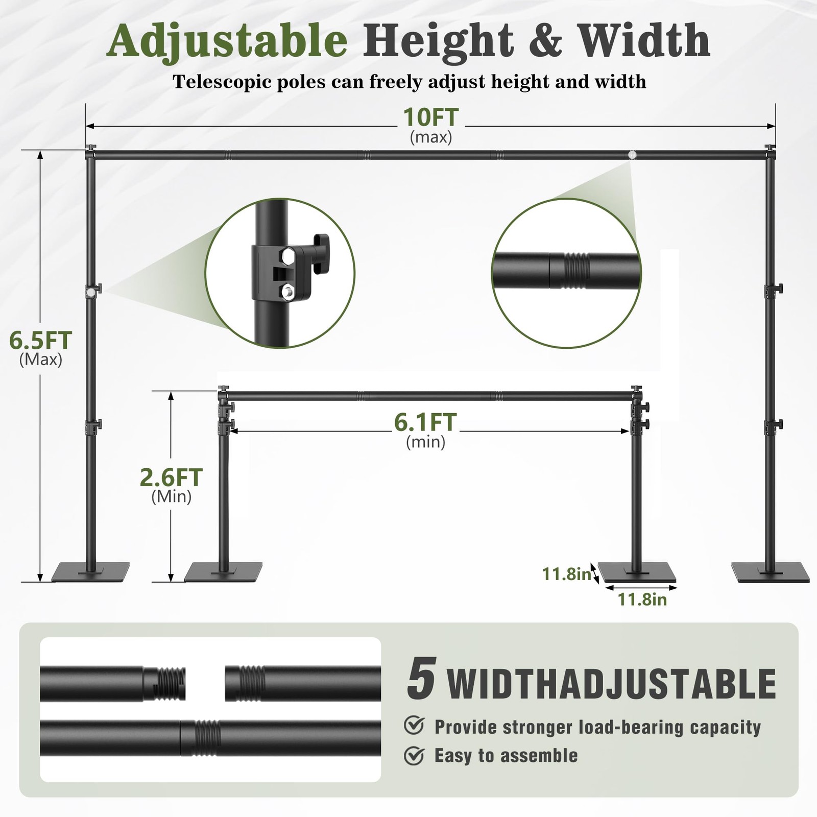 Square Backdrop Stand 6.5×10 ft, Adjustable Photo Backdrop Stand Kit, Heavy D…