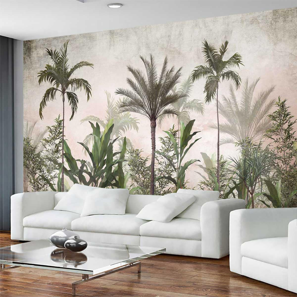 Lush Tropical Greenery Wall Mural – Stunning Sofa & TV Backdrop Decor