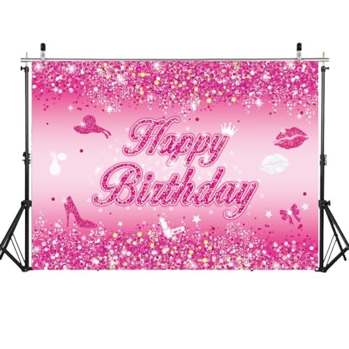 Pink Flash Birthday Backdrop Hot Pink Shining Sequins Photography 7x5FT