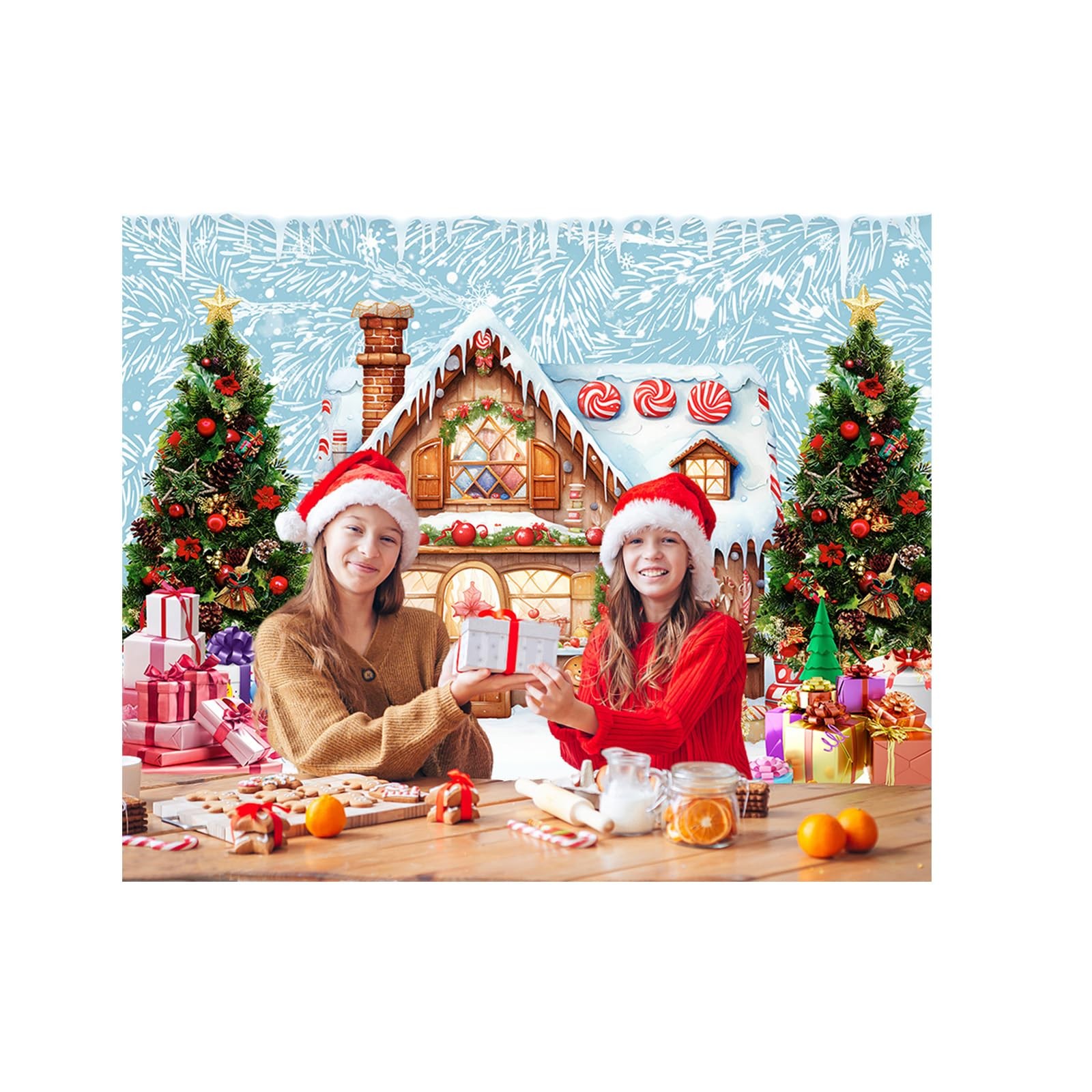 7X5FT Christmas Gingerbread House Photography Backdrop Winter Holiday Theme B…